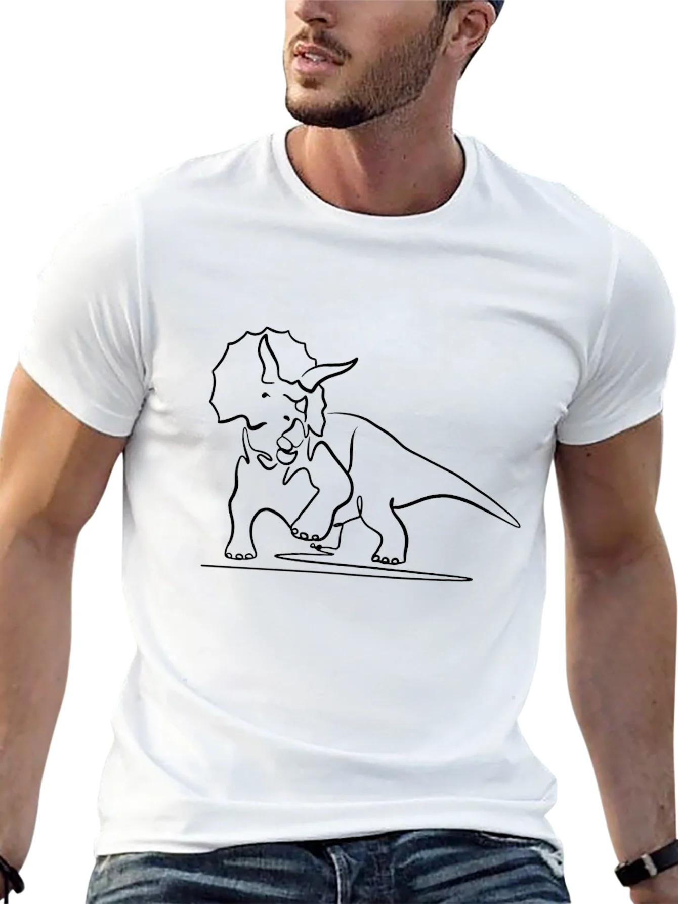 Triceratops Outline Graphic Tee - Casual Style