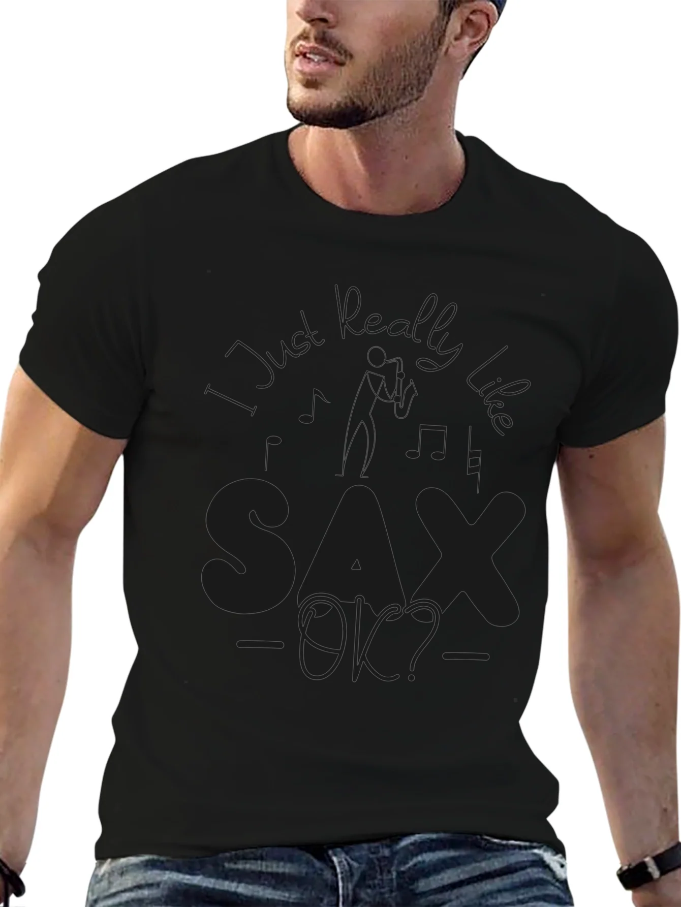 Sax OK? Black Graphic Tee - Music Lover T-Shirt