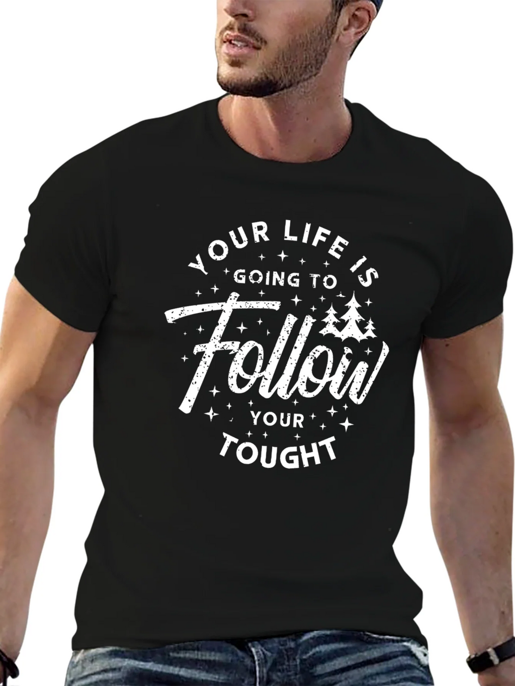 Follow Your Tought Graphic Tee - Black Casual Shirt