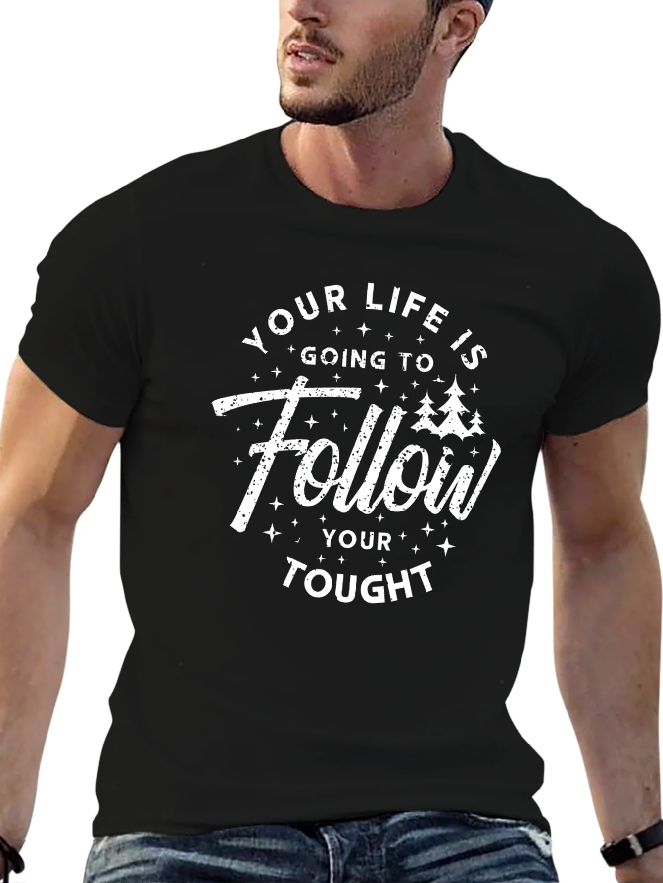 Follow Your Tought Graphic Tee - Black Casual Shirt