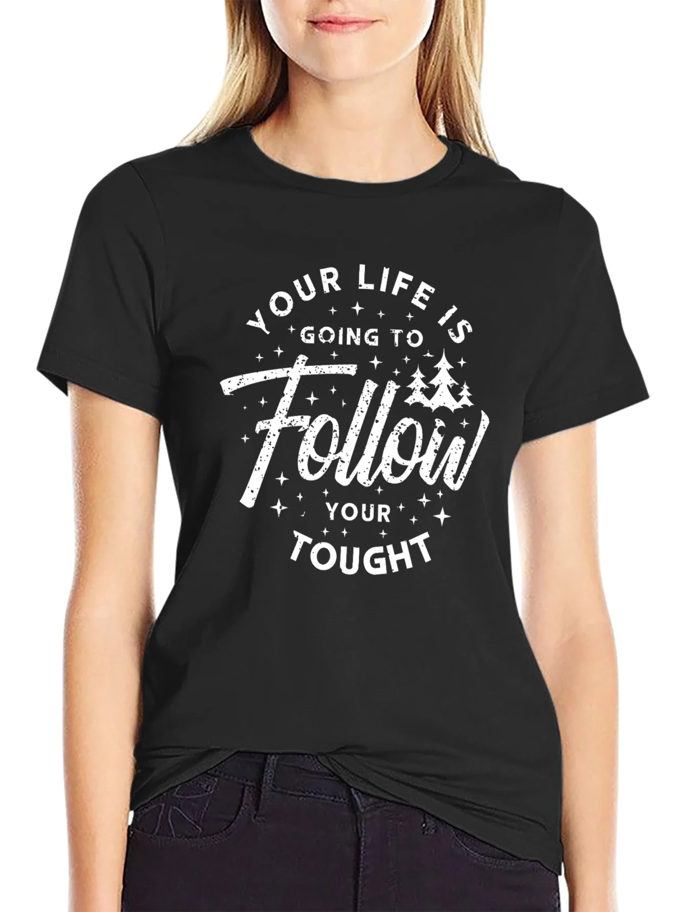 Follow Your Tought Graphic Tee - Black Casual Shirt