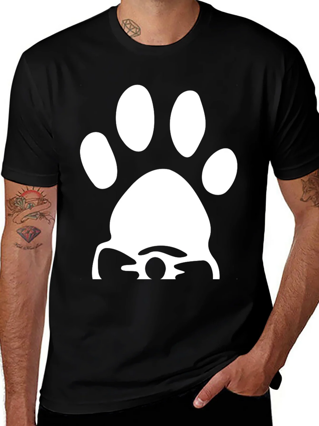 Paw Print Graphic Tee - Casual Black T-Shirt