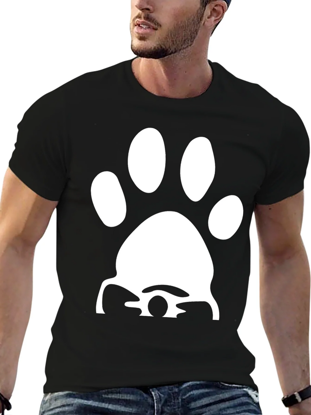 Paw Print Graphic Tee - Casual Black T-Shirt