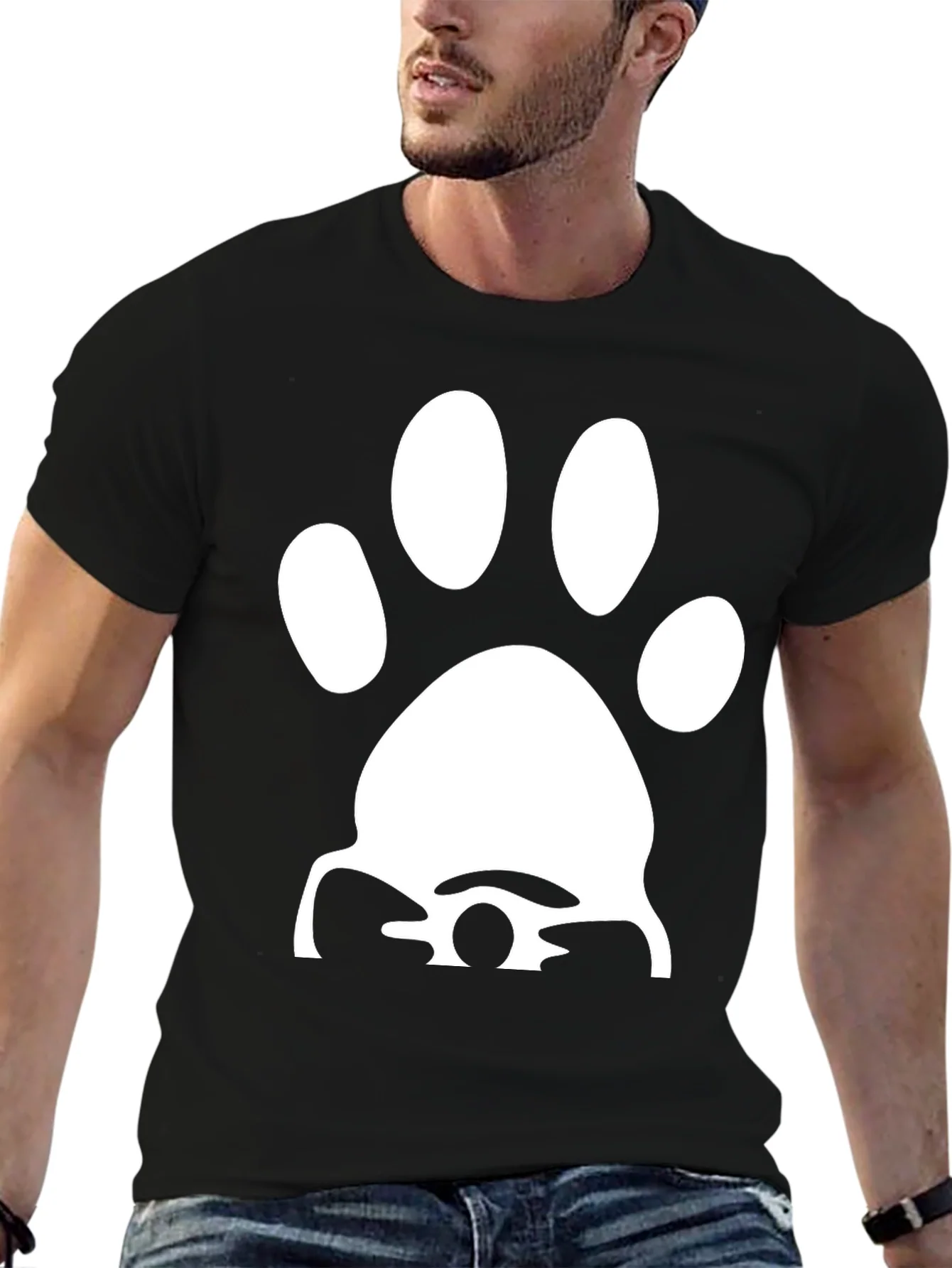 Paw Print Graphic Tee - Casual Black T-Shirt