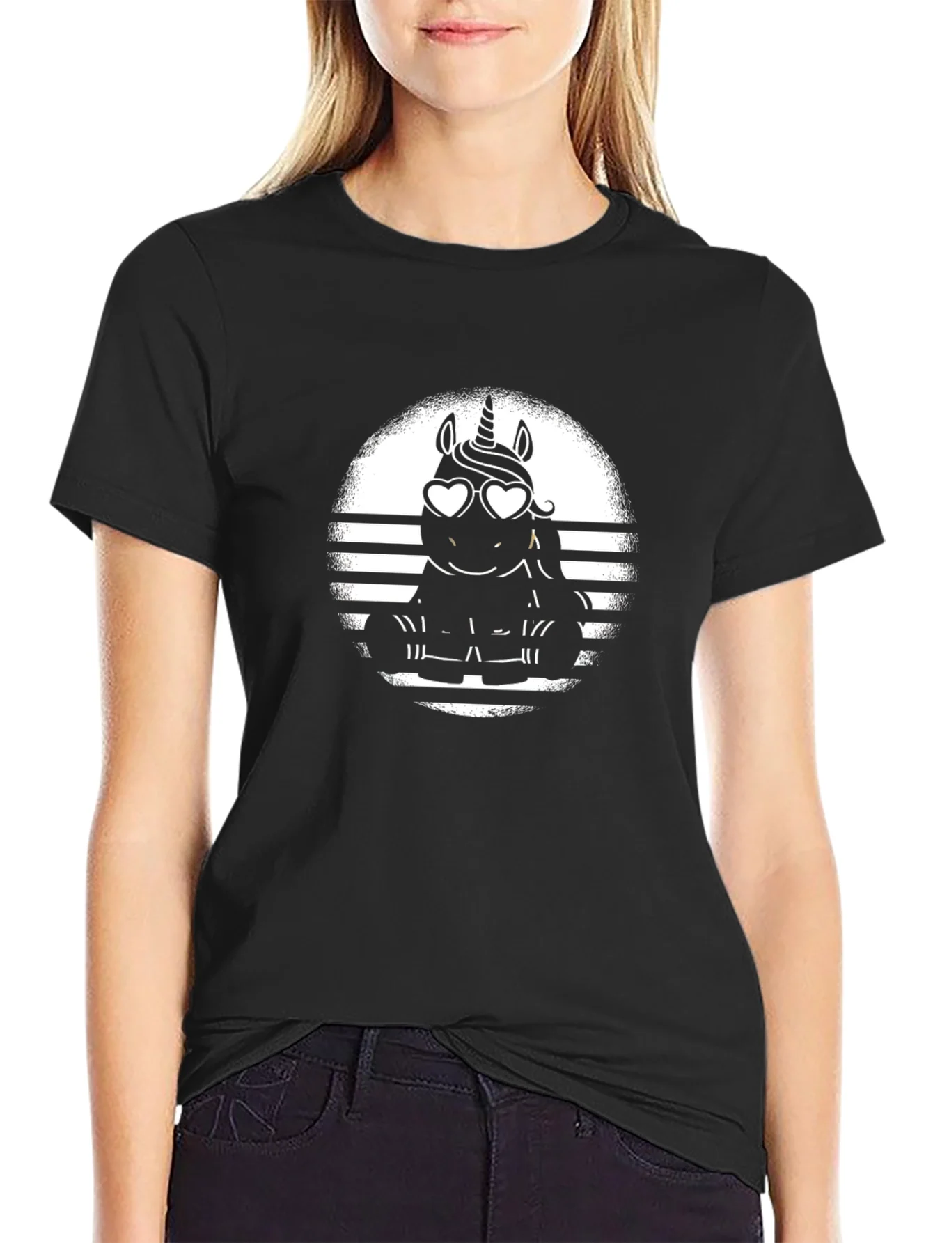 Unicorn Heart Glasses T-Shirt - Black