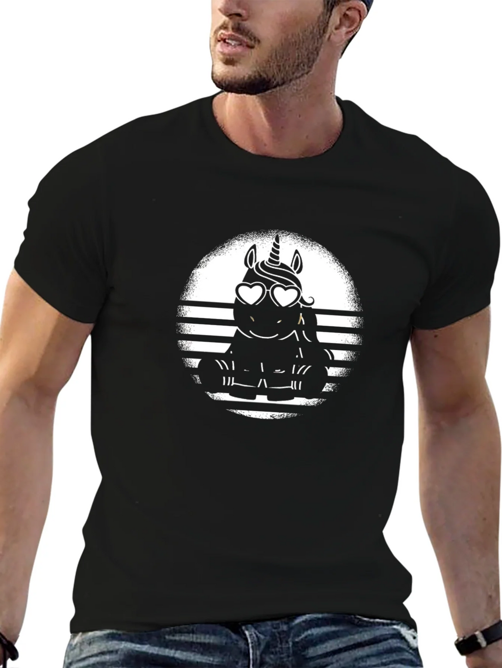 Unicorn Heart Glasses T-Shirt - Black