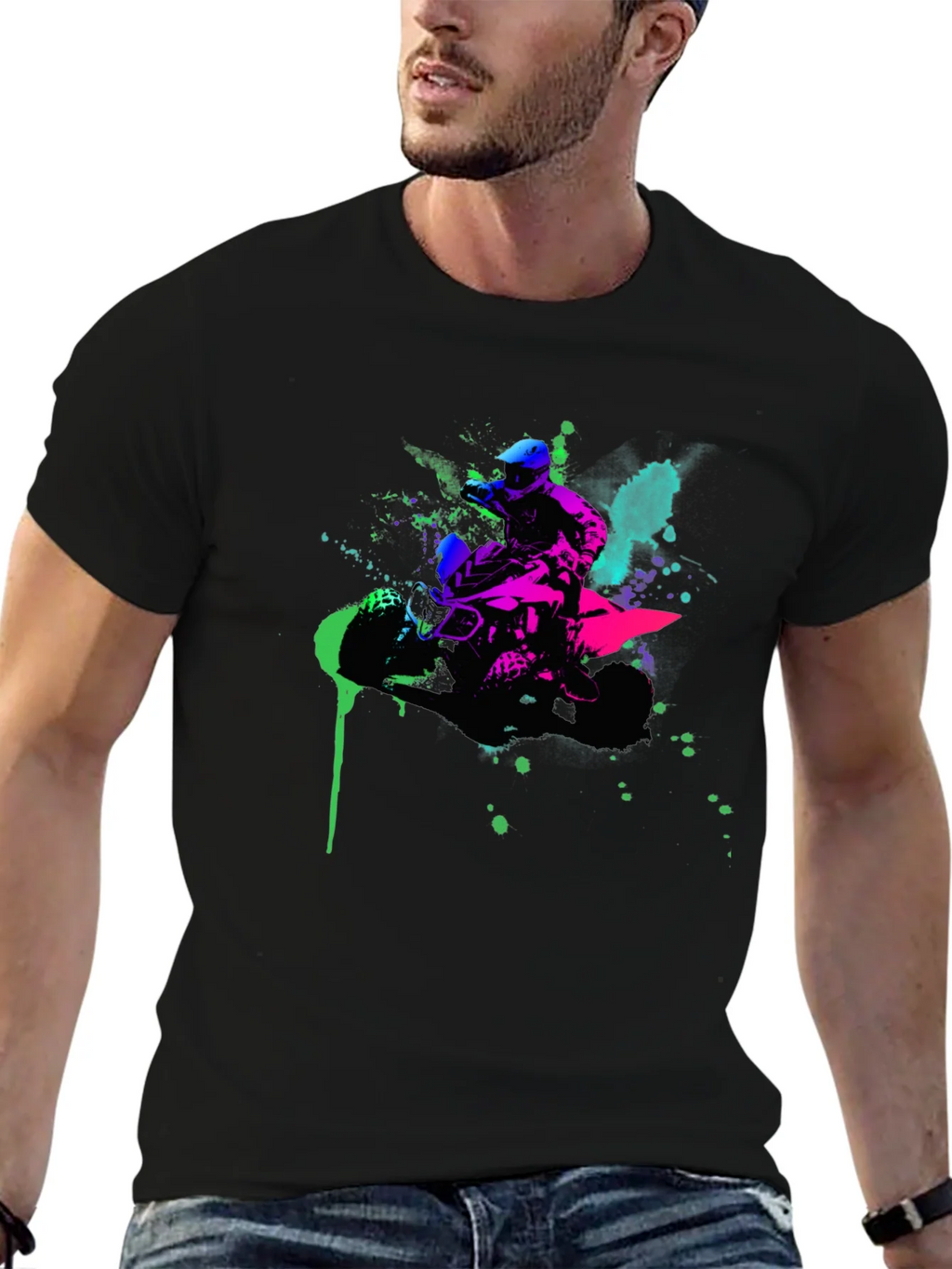 Neon ATV Rider Graphic Tee - Black