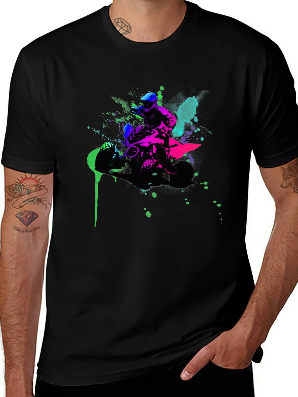 Neon ATV Rider Graphic Tee - Black