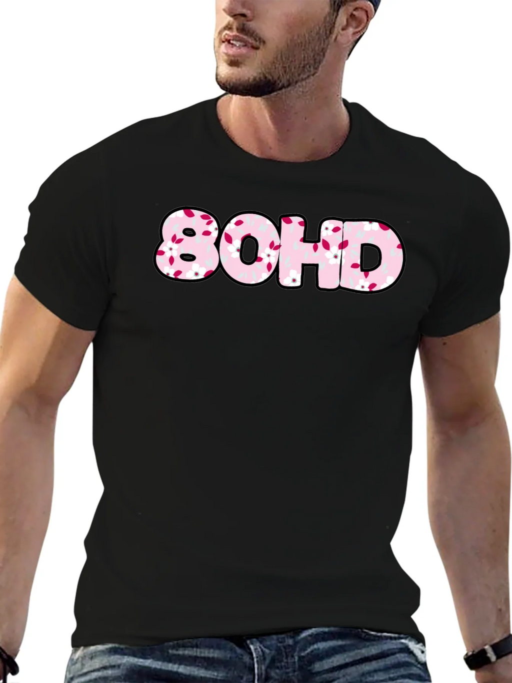 80HD Floral Graphic Tee - Black