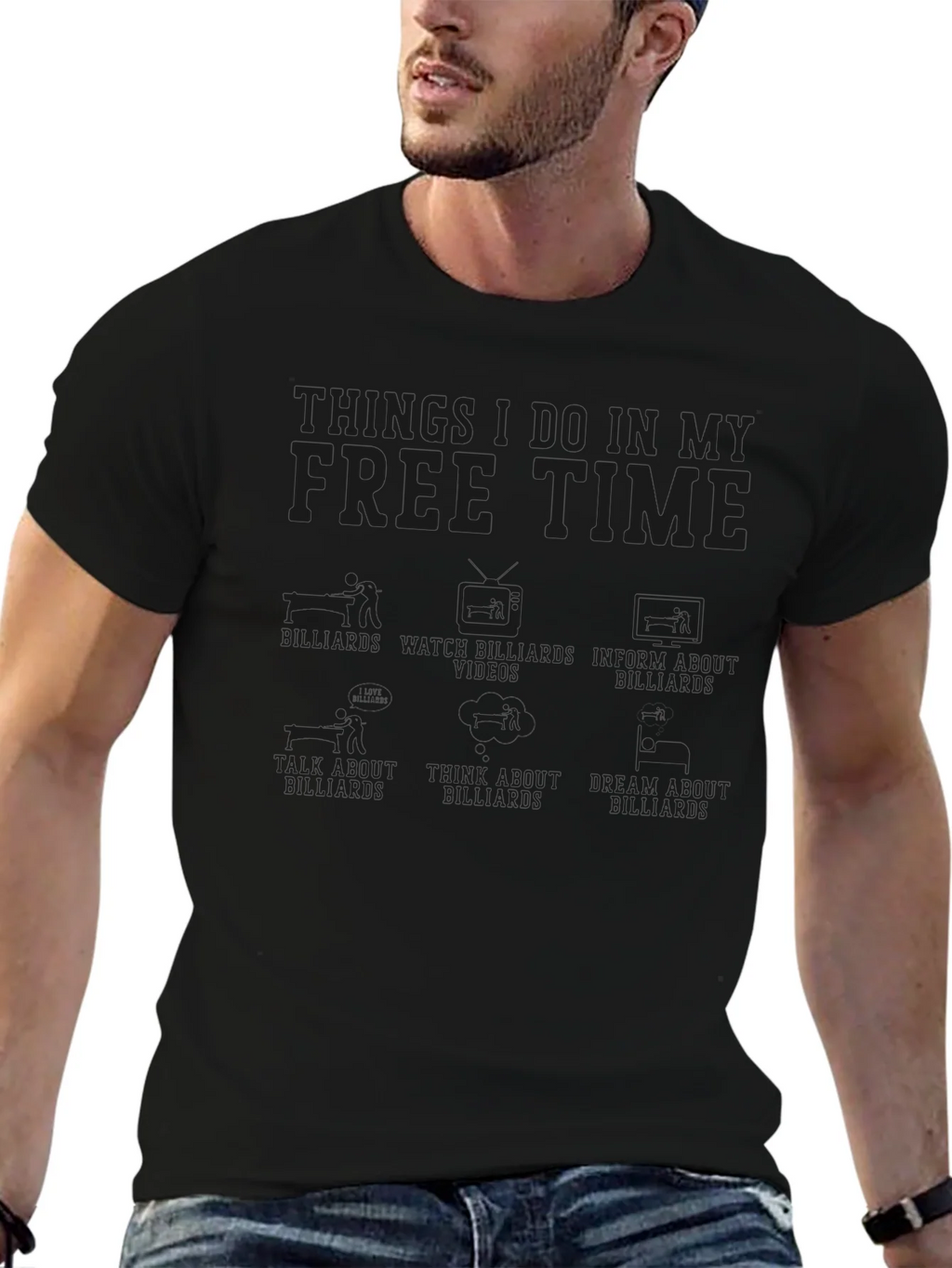 Billiards Free Time T-Shirt -  Black Graphic Tee