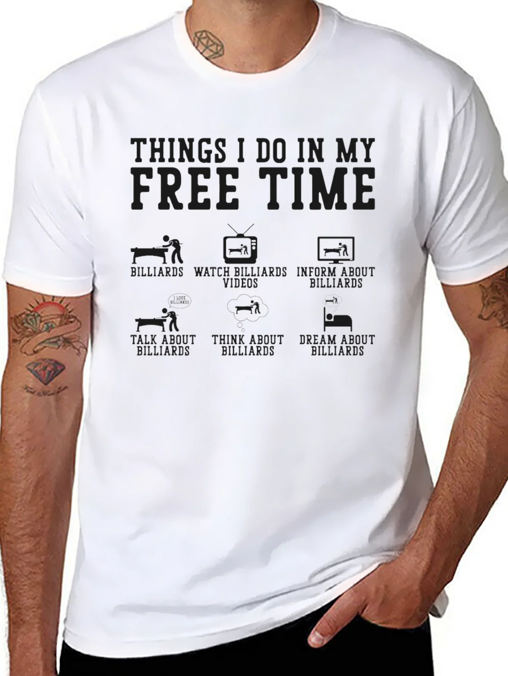 Billiards Free Time T-Shirt -  Black Graphic Tee