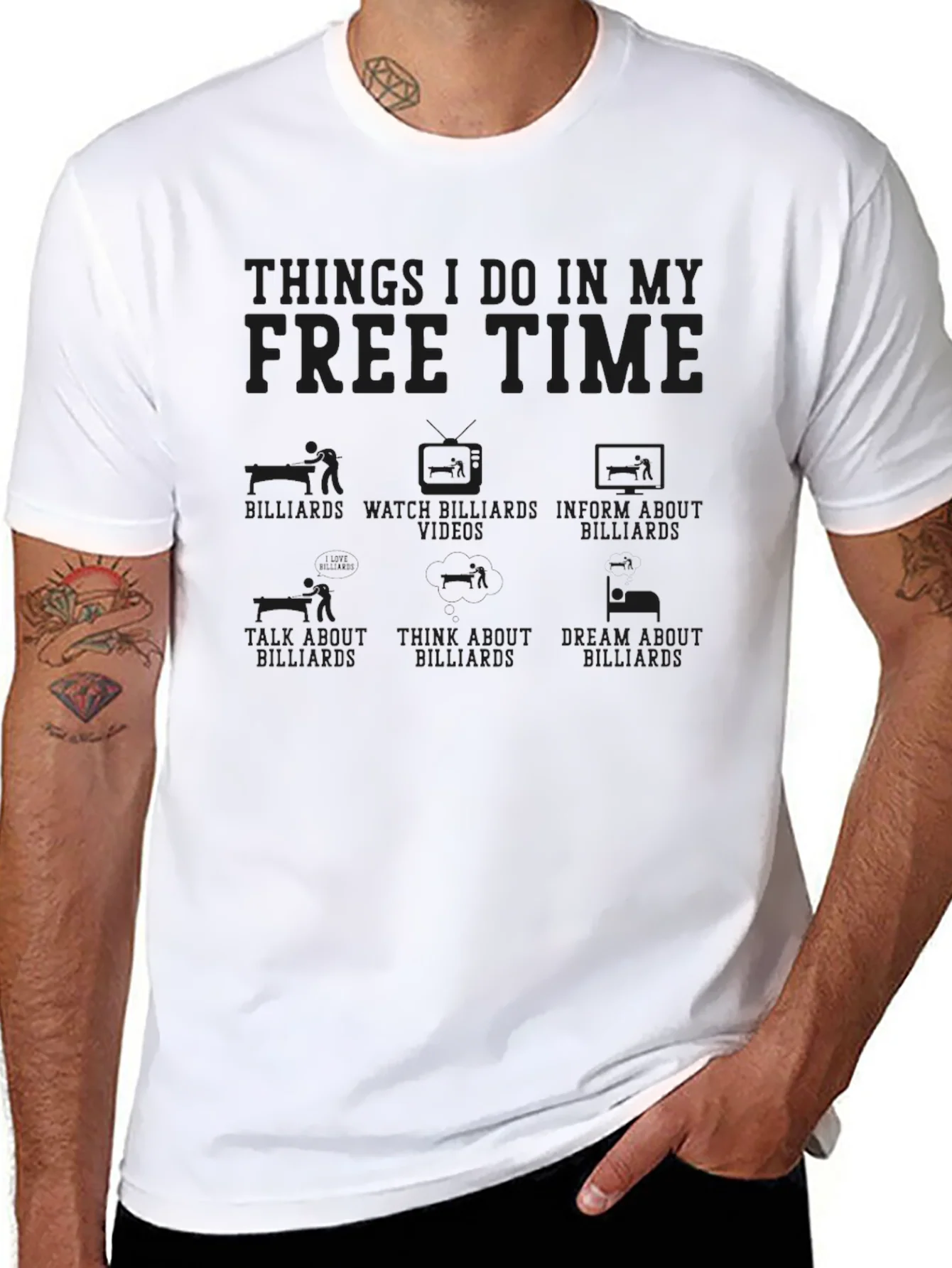 Billiards Free Time T-Shirt -  Black Graphic Tee