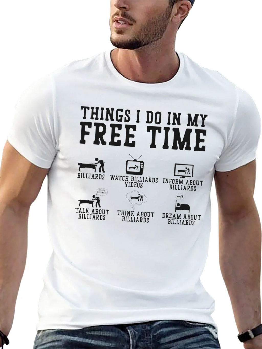 Billiards Free Time T-Shirt -  Black Graphic Tee