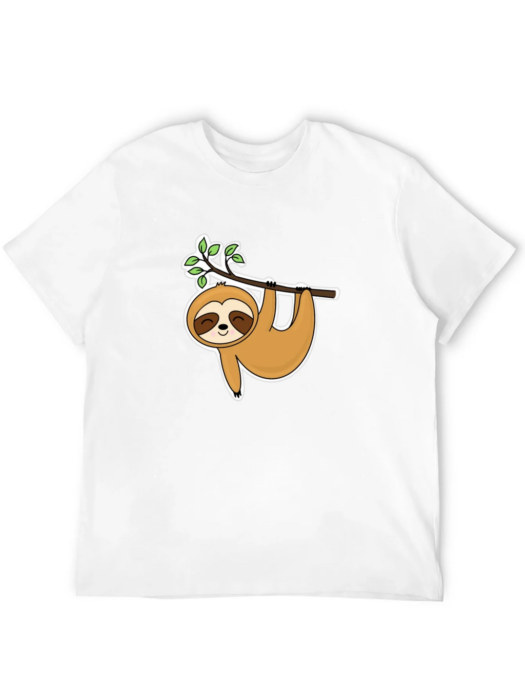 Cute Sloth Hanging On Branch Black T-Shirt