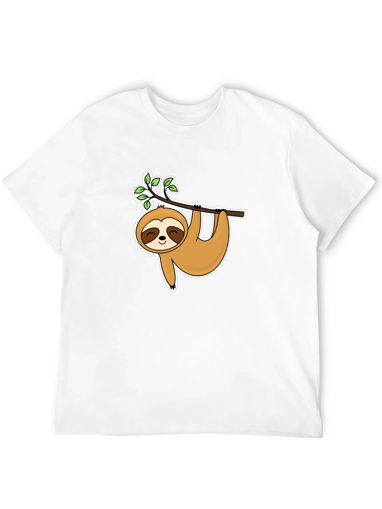 Cute Sloth Hanging On Branch Black T-Shirt
