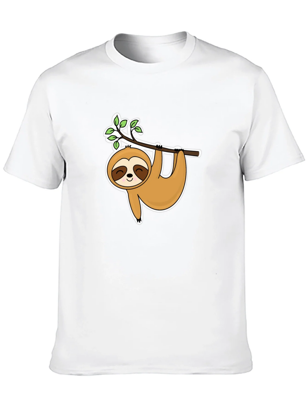 Cute Sloth Hanging On Branch Black T-Shirt