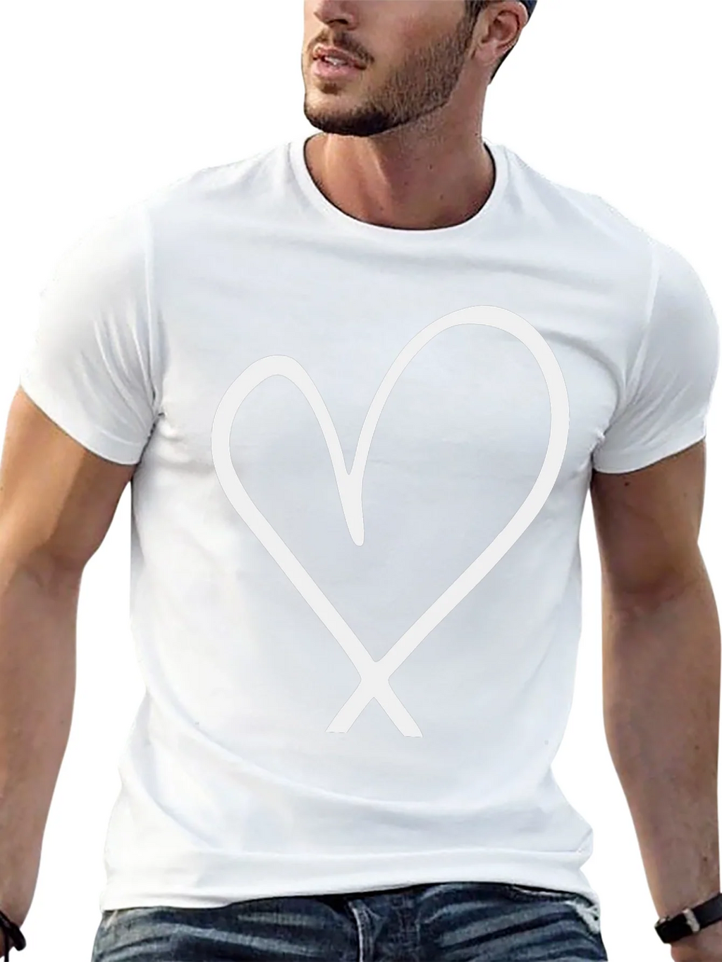 Black T-Shirt with White Heart Graphic