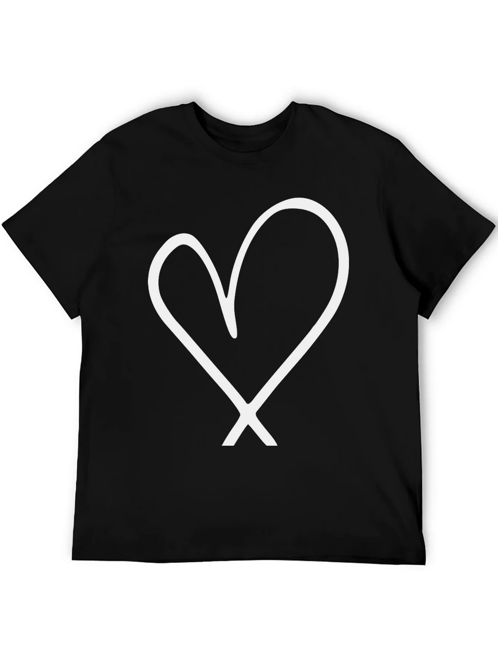 Black T-Shirt with White Heart Graphic
