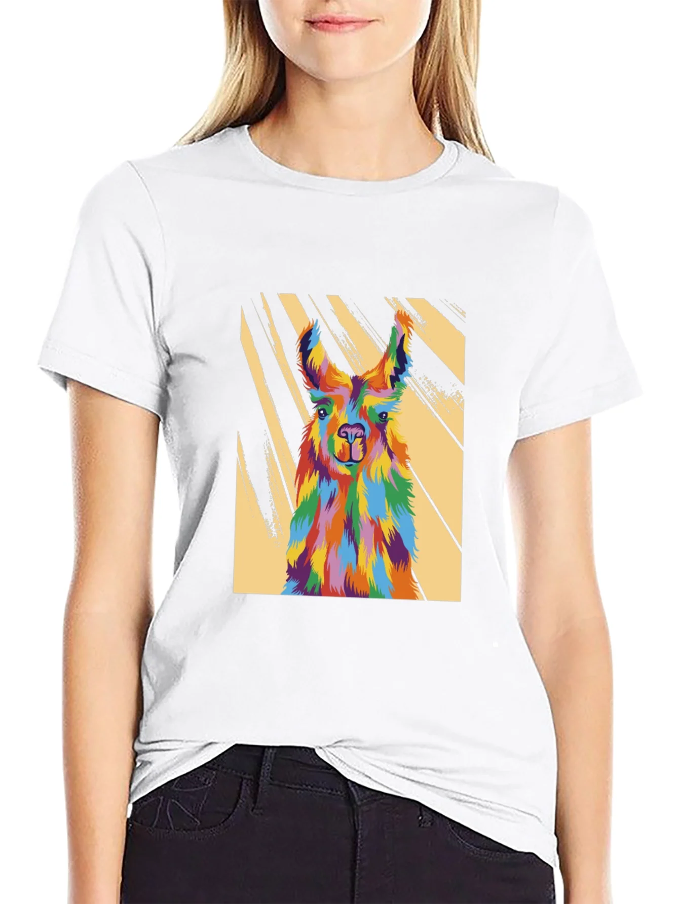 Colorful Llama Graphic Tee - Mens Black T-Shirt
