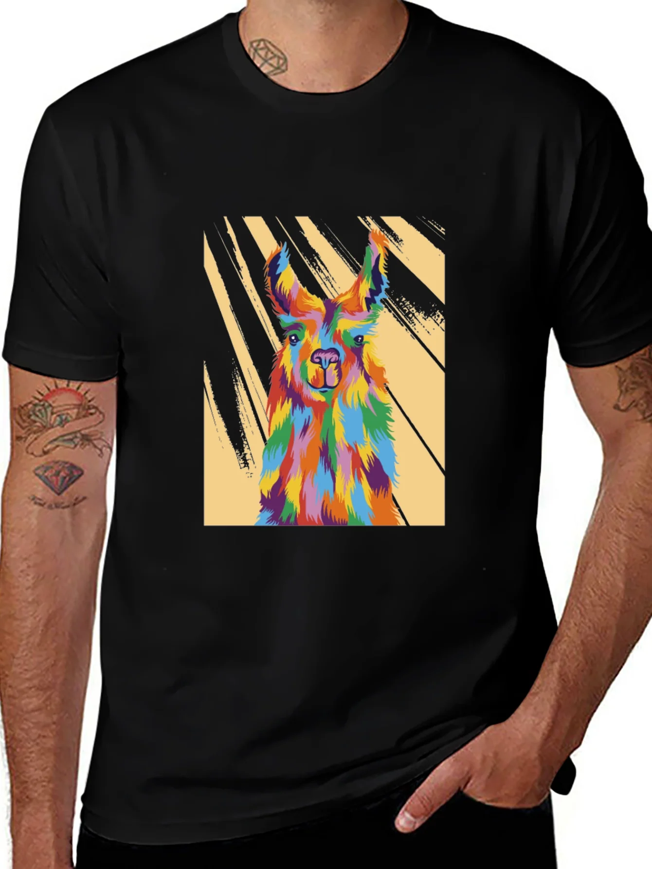 Colorful Llama Graphic Tee - Mens Black T-Shirt