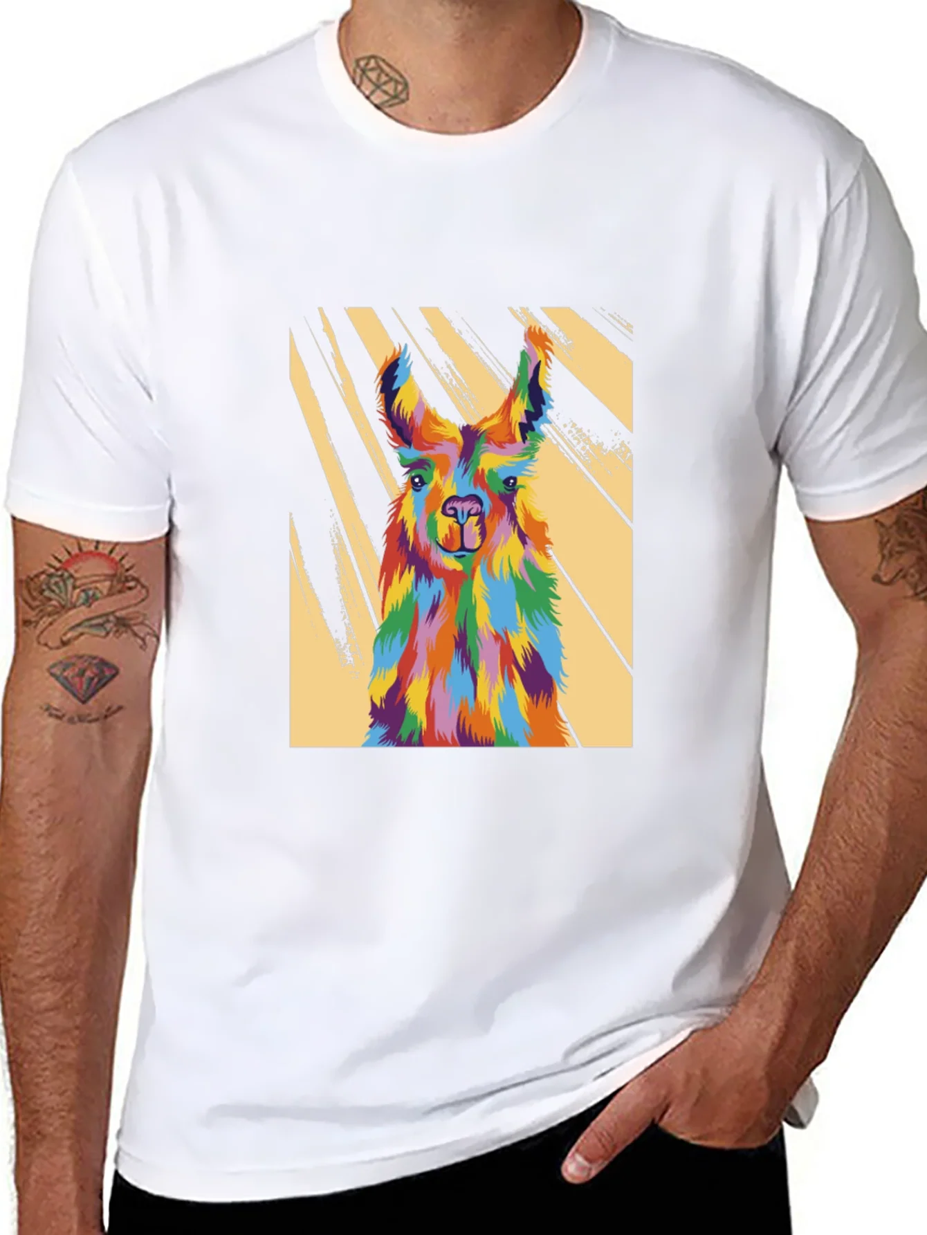 Colorful Llama Graphic Tee - Mens Black T-Shirt