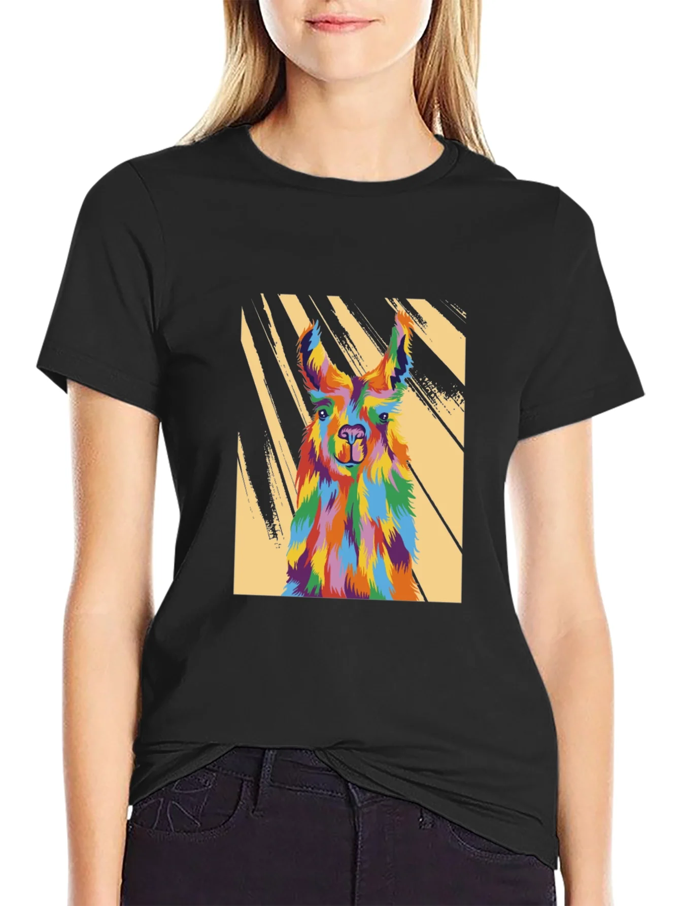 Colorful Llama Graphic Tee - Mens Black T-Shirt