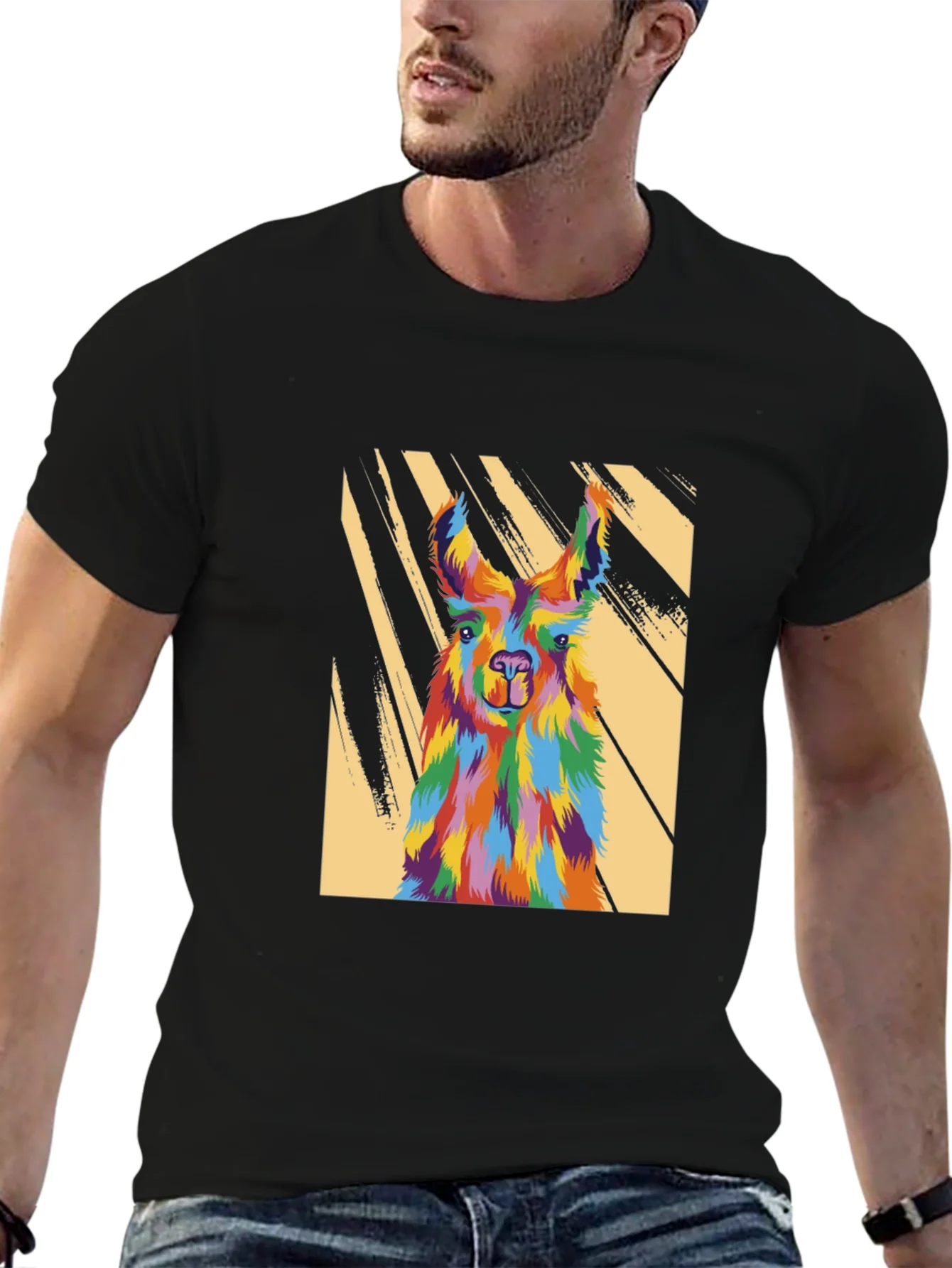 Colorful Llama Graphic Tee - Mens Black T-Shirt