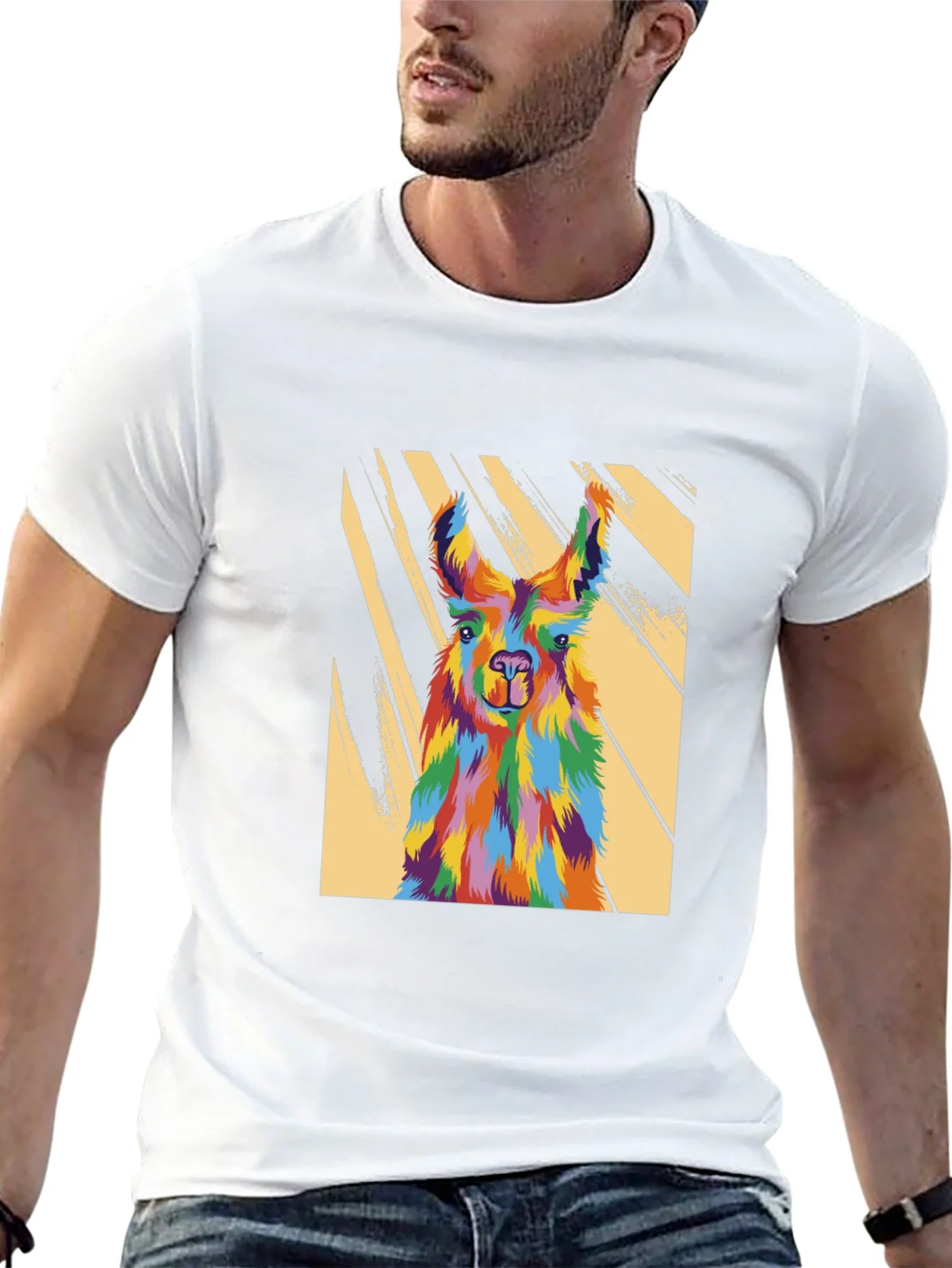 Colorful Llama Graphic Tee - Mens Black T-Shirt