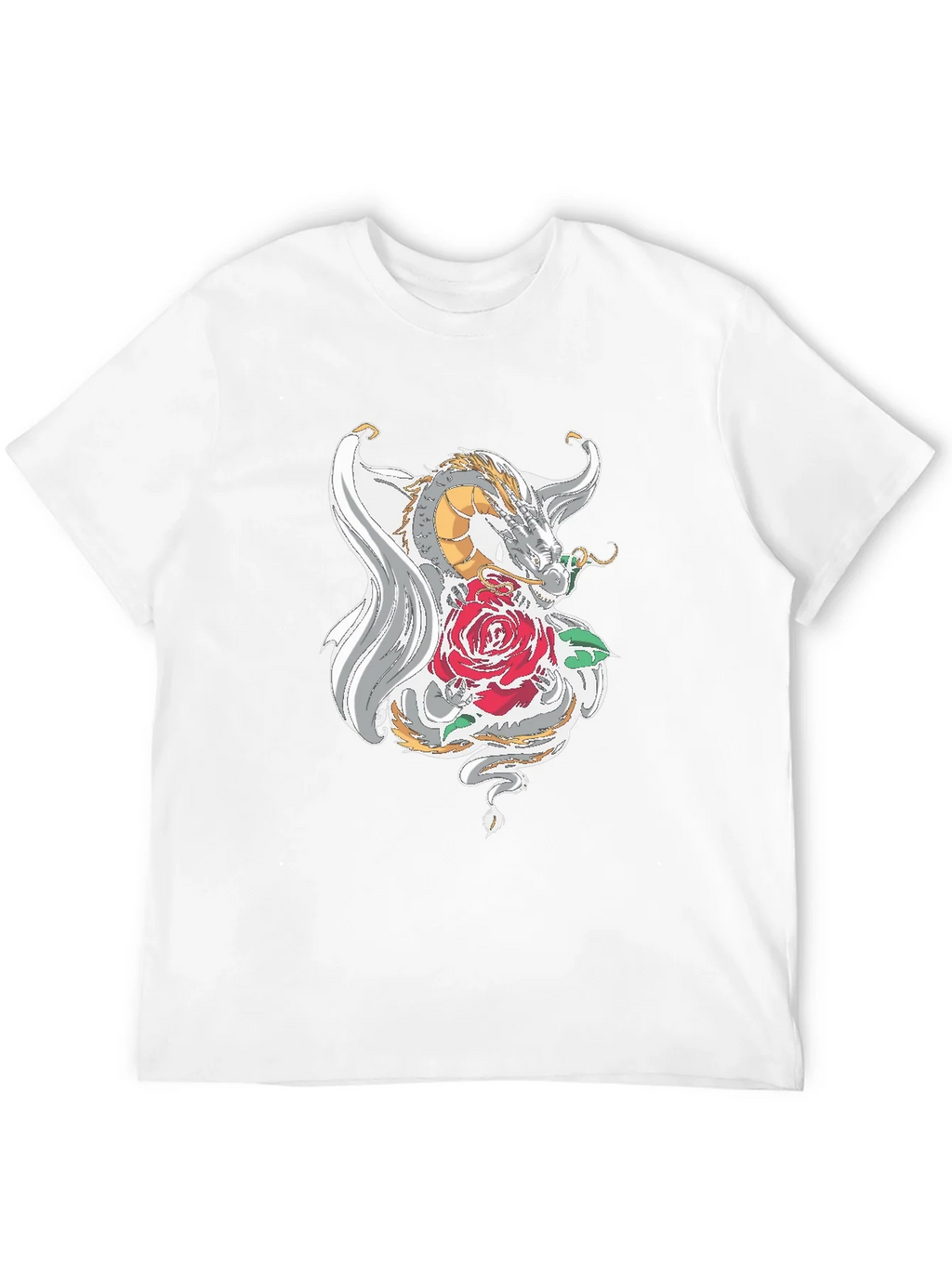 Dragon and Rose Graphic Tee - Black