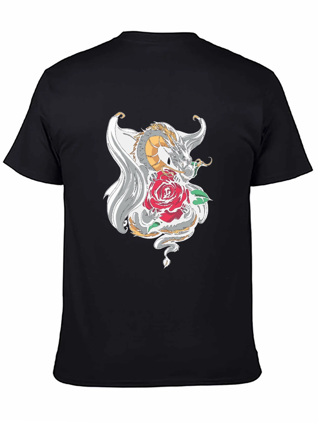 Dragon and Rose Graphic Tee - Black