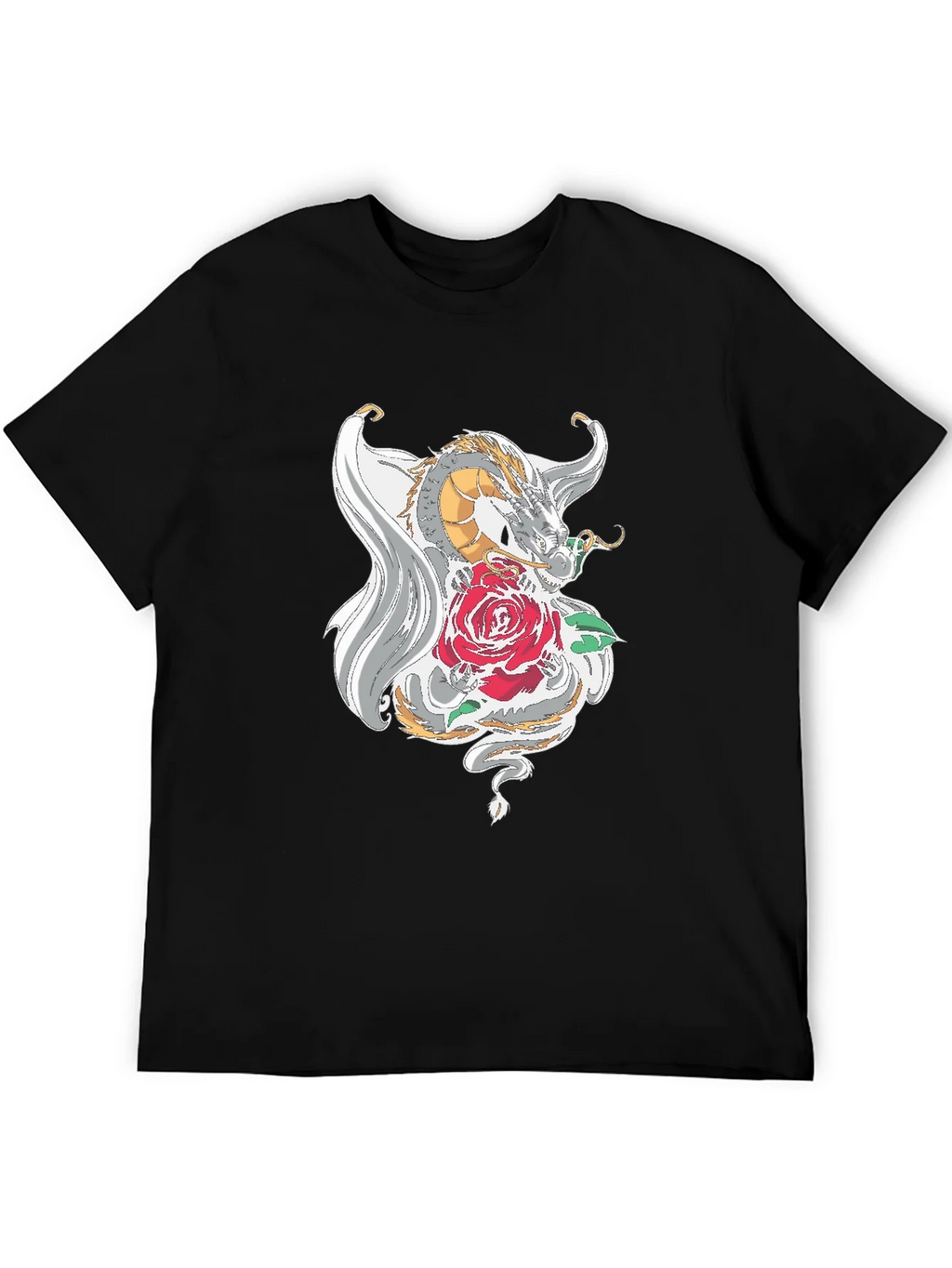 Dragon and Rose Graphic Tee - Black