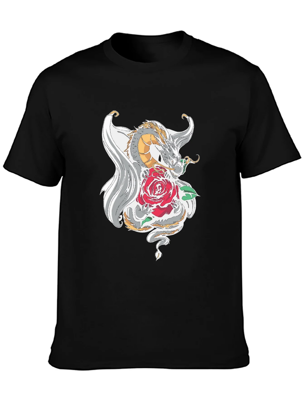 Dragon and Rose Graphic Tee - Black