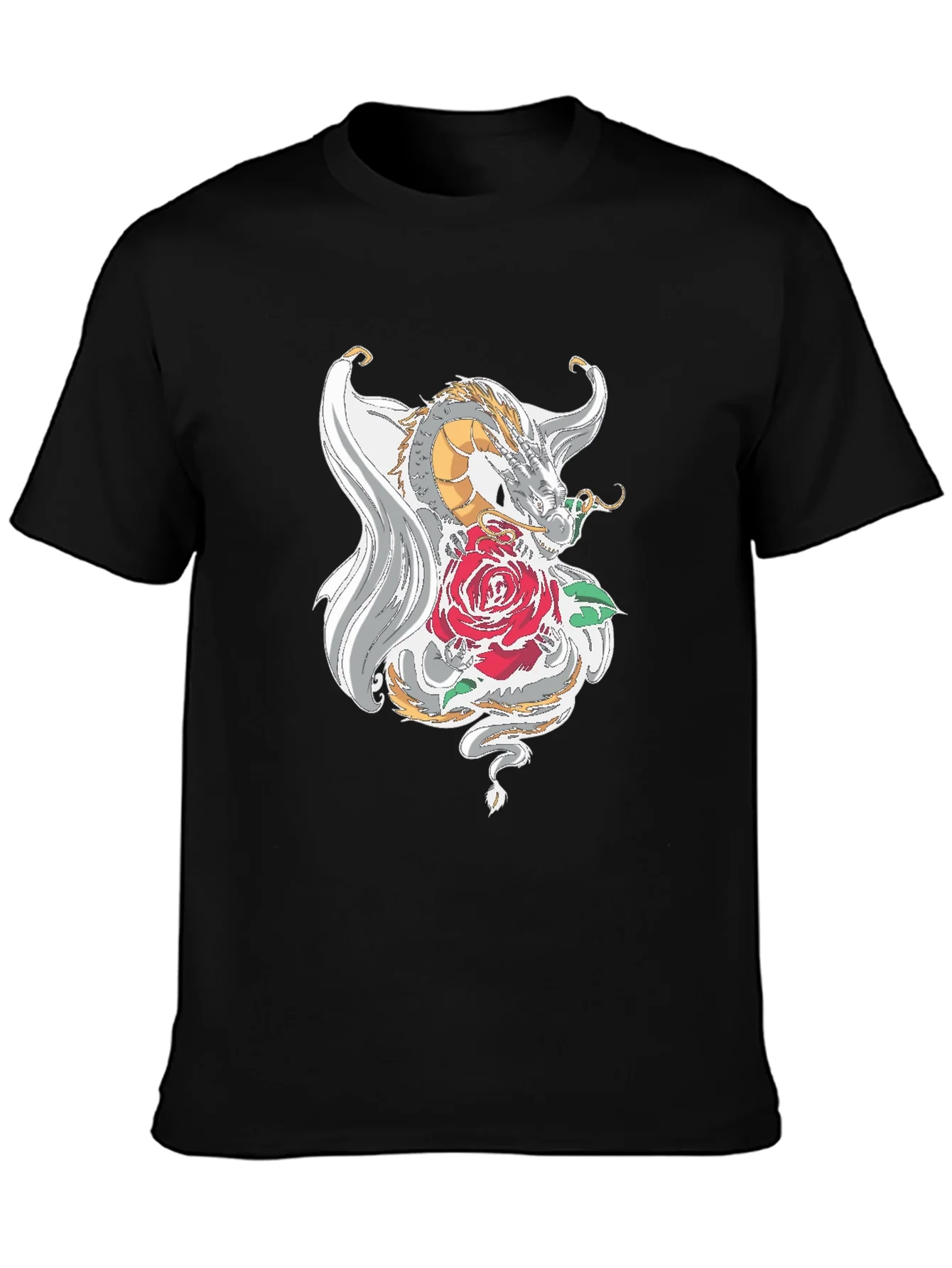 Dragon and Rose Graphic Tee - Black