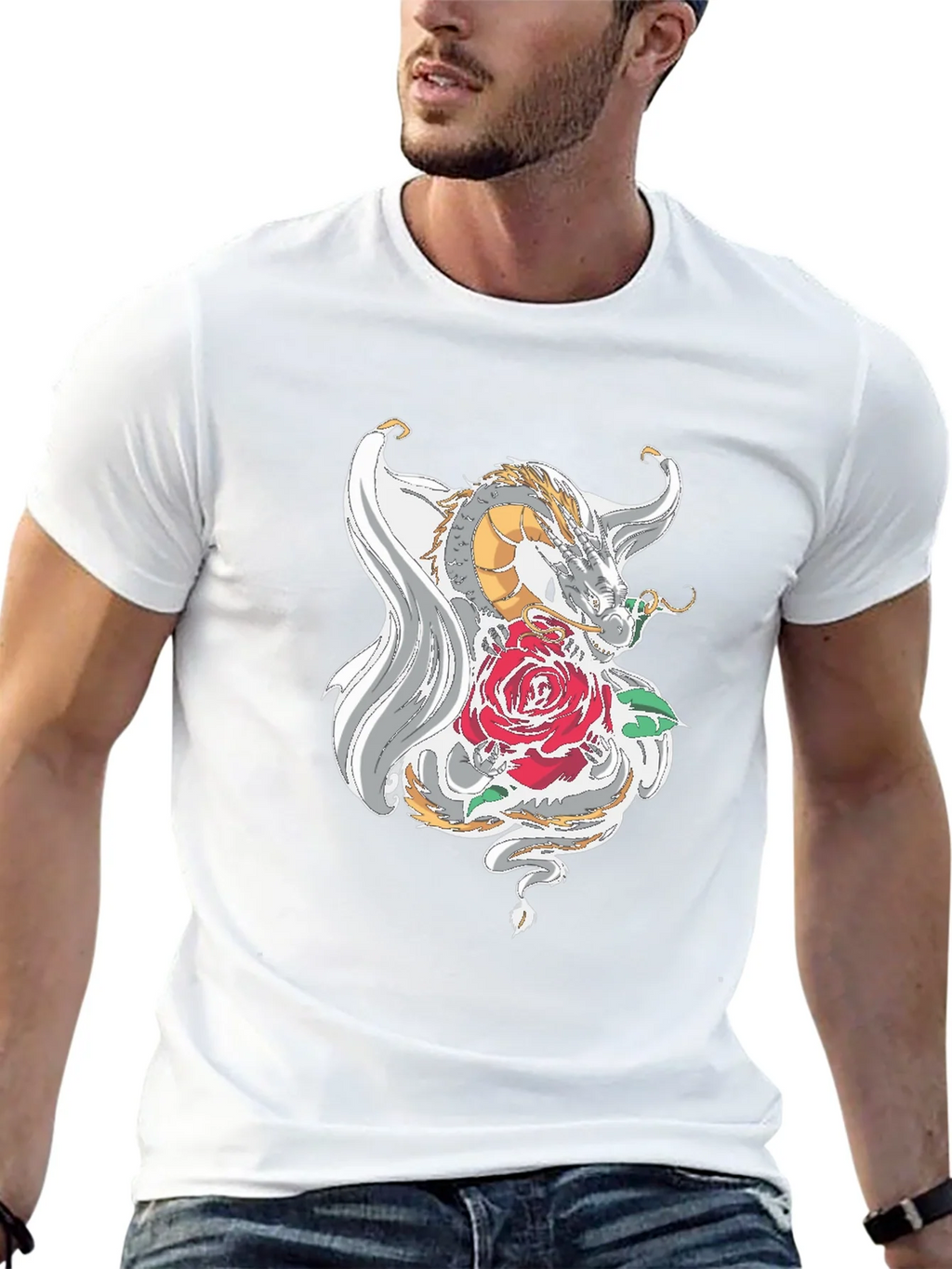 Dragon and Rose Graphic Tee - Black