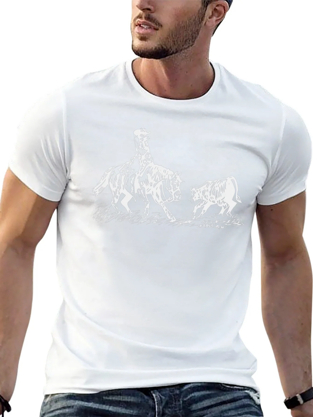 Cowboy Horse Bull Graphic Tee - Black Cotton