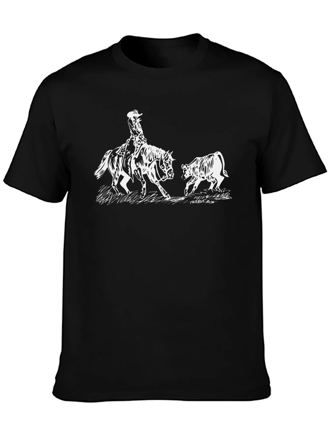 Cowboy Horse Bull Graphic Tee - Black Cotton