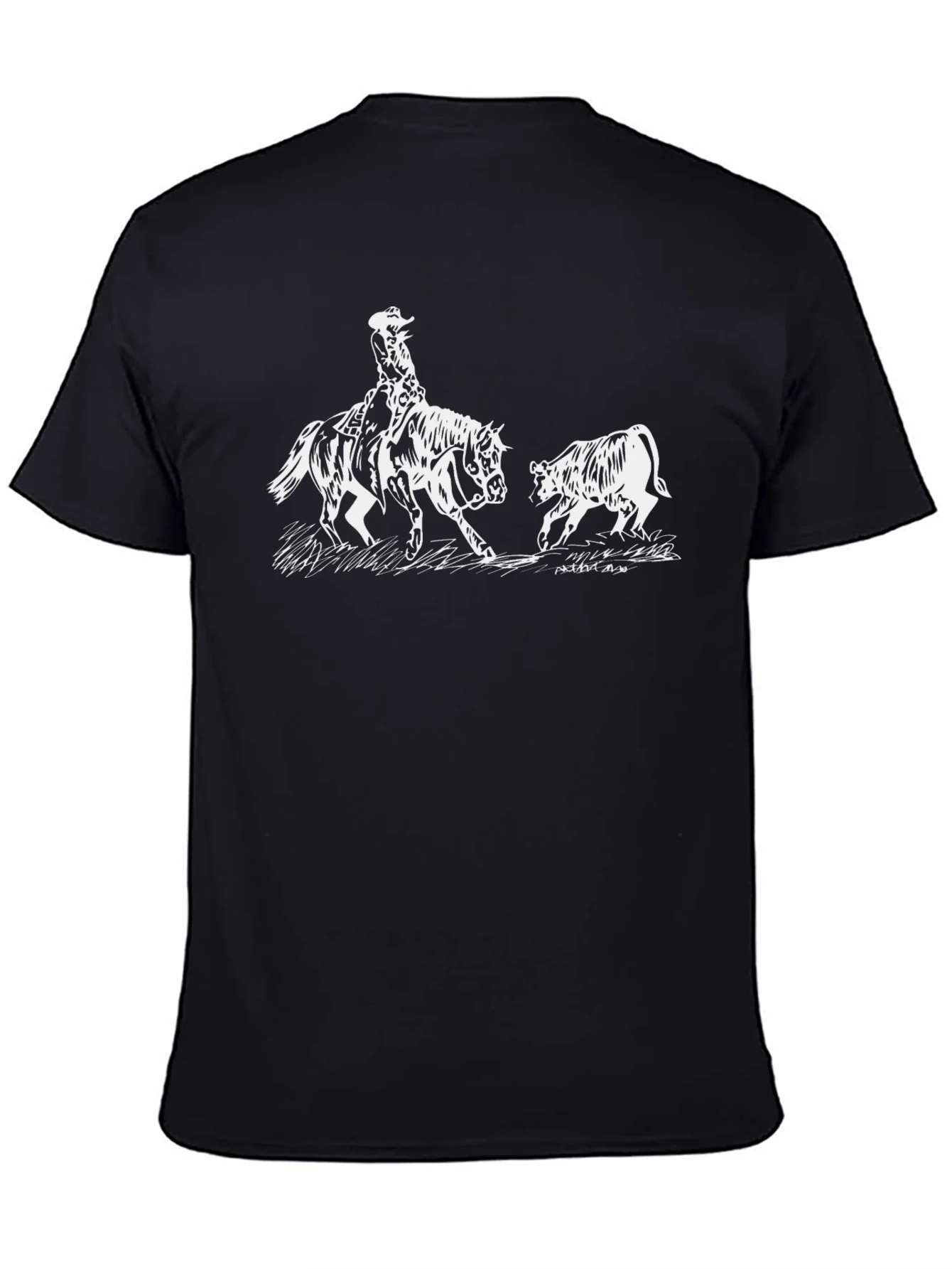 Cowboy Horse Bull Graphic Tee - Black Cotton