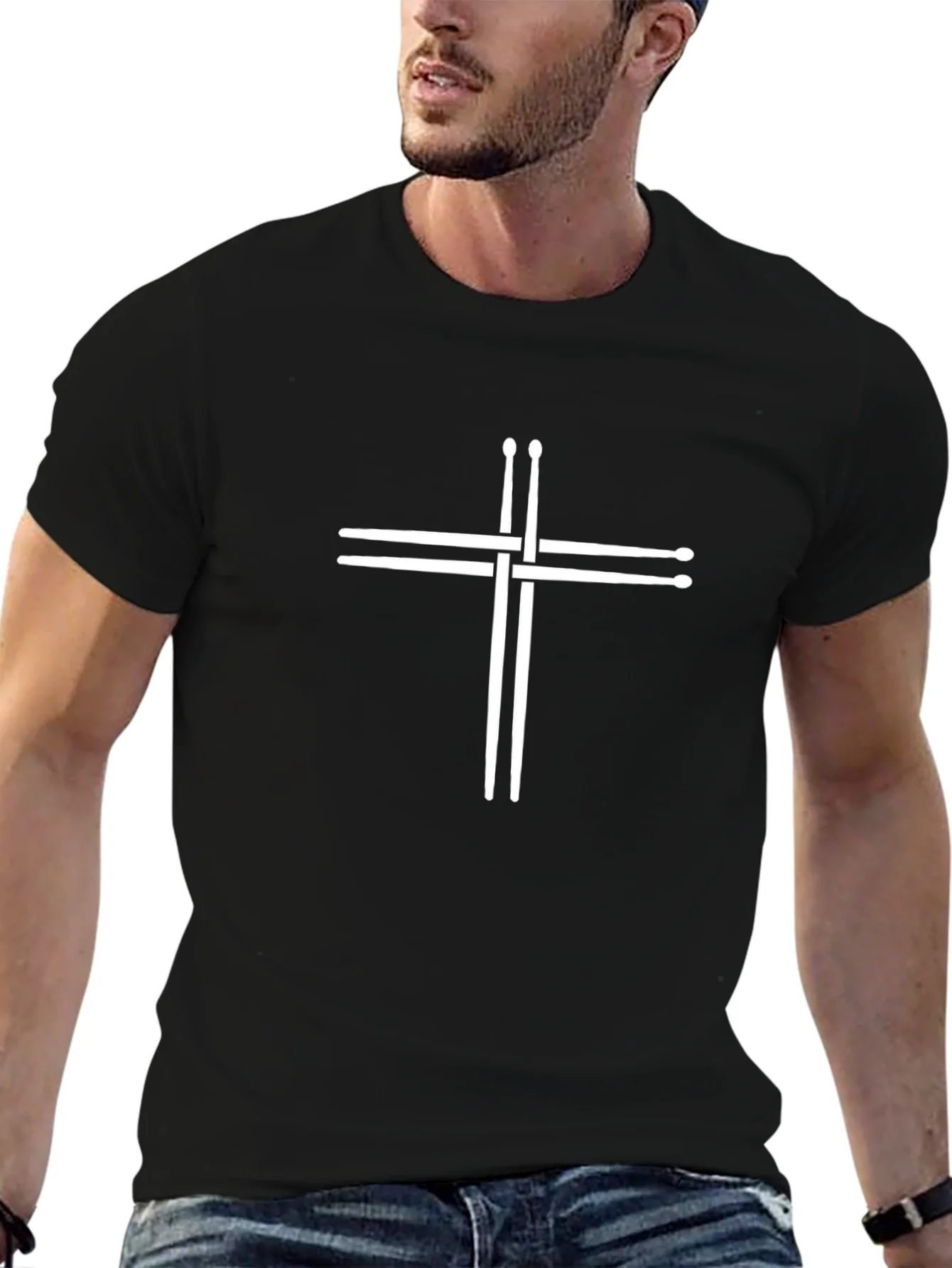 Drumsticks Cross Graphic Tee - Black