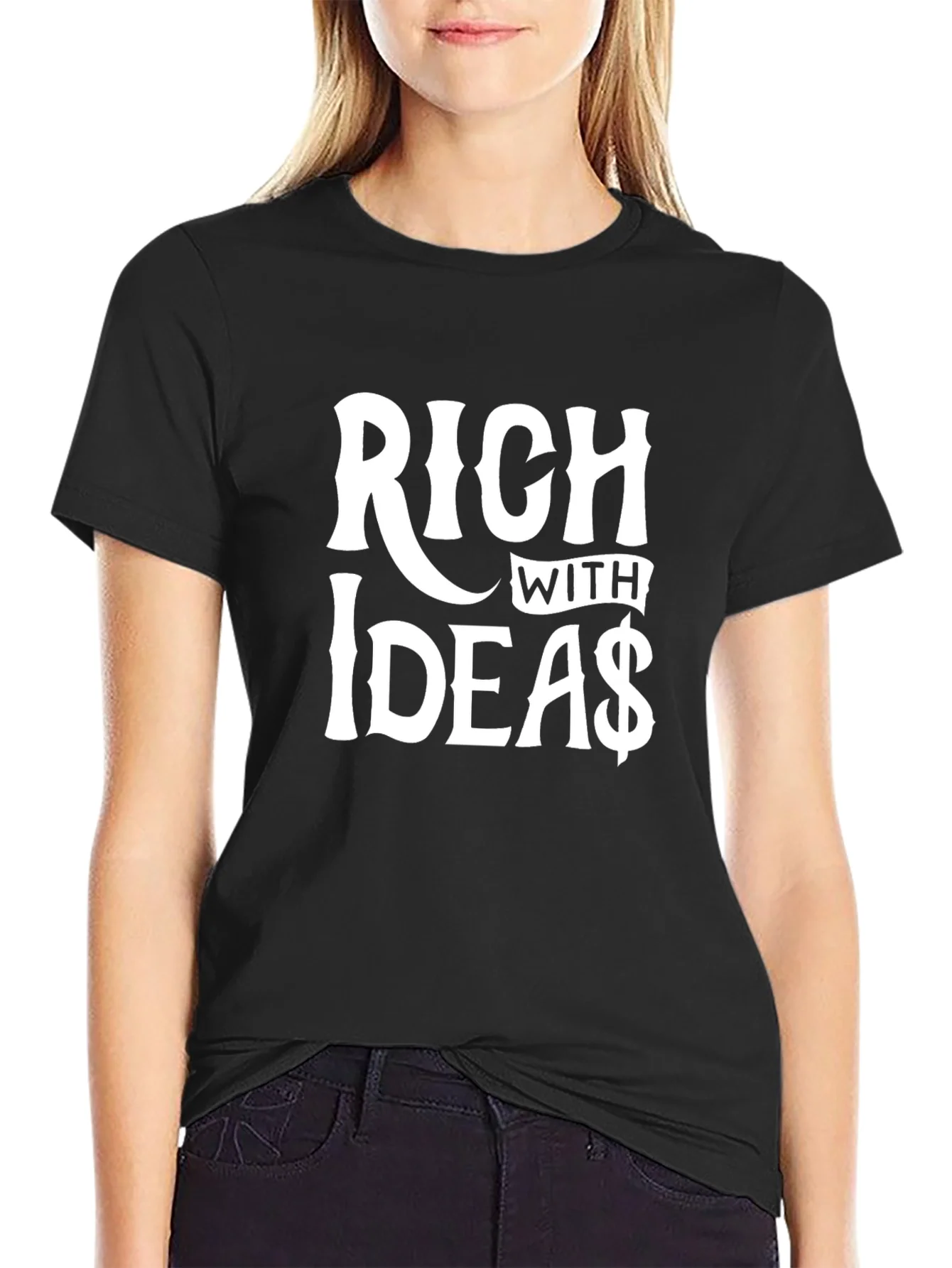 Rich with Ideas Graphic T-Shirt - Black Crew Neck Tee