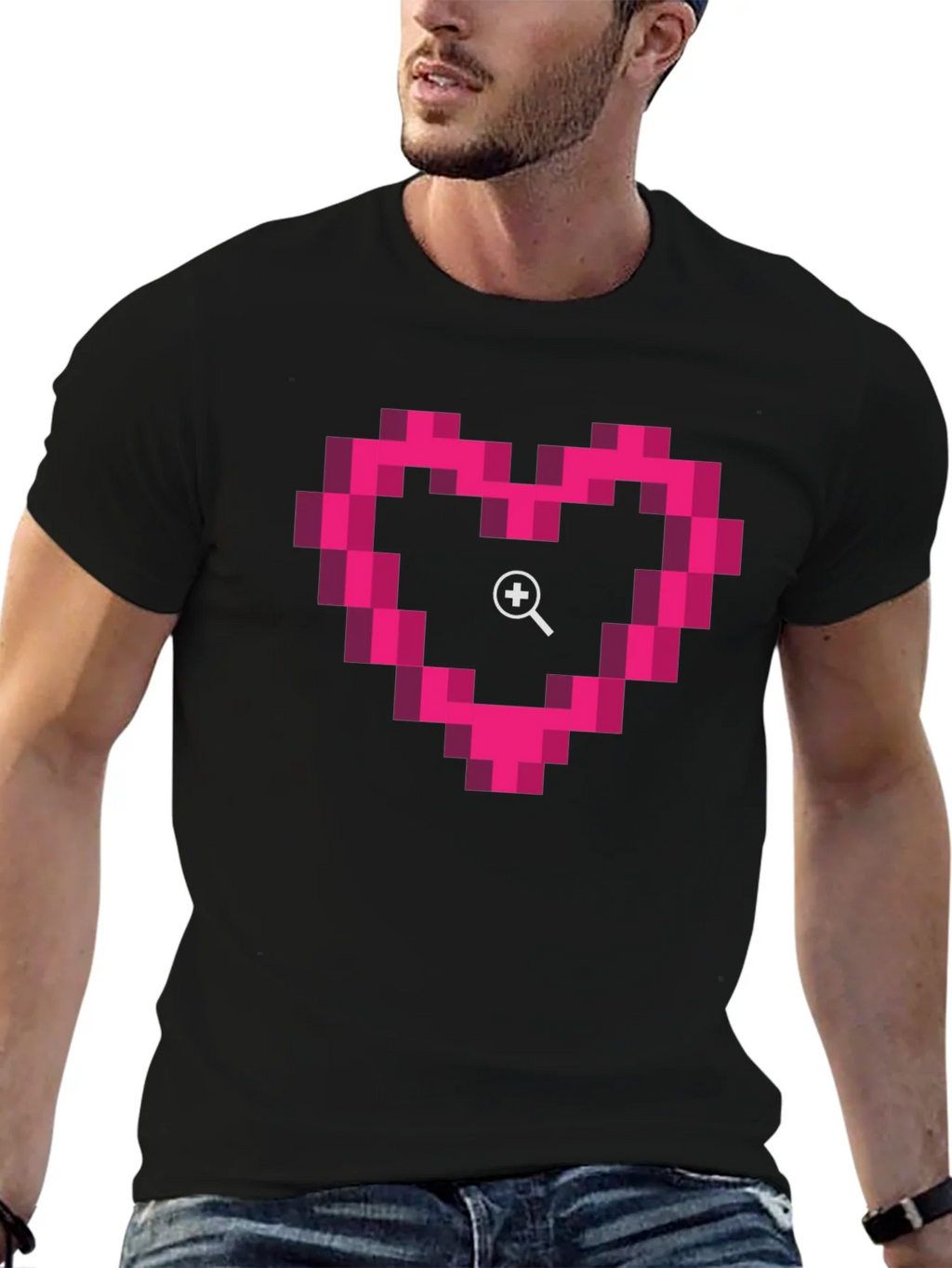 Pixel Heart Zoom Black T-Shirt