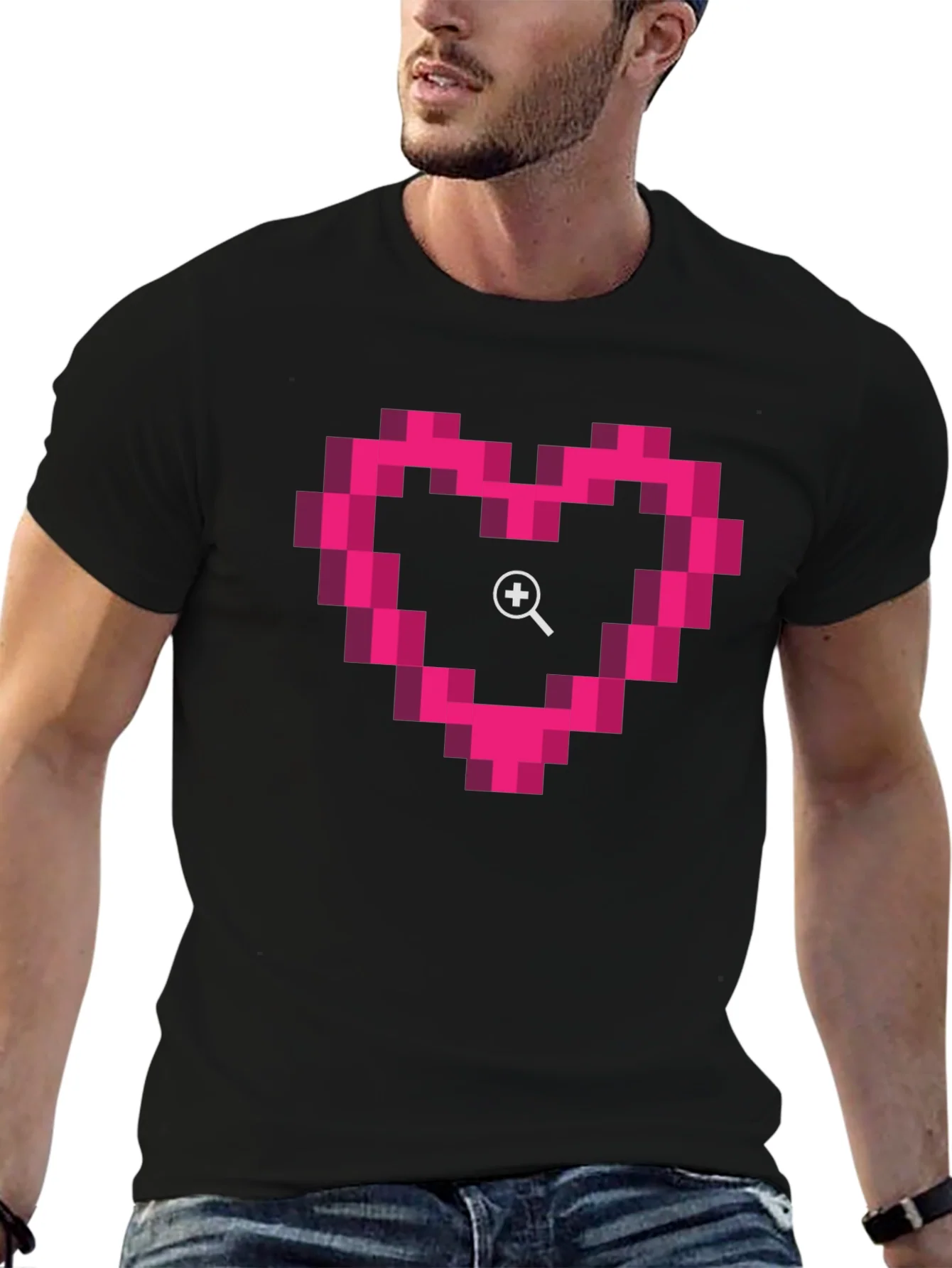 Pixel Heart Zoom Black T-Shirt