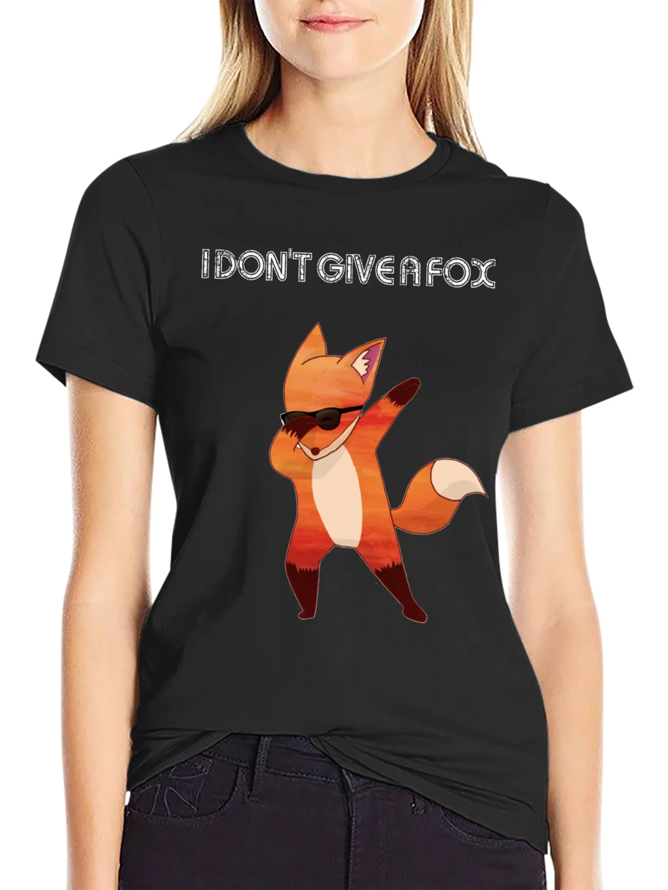 I DONT GIVE A FOX Black T-Shirt - Funny Fox Dab Design