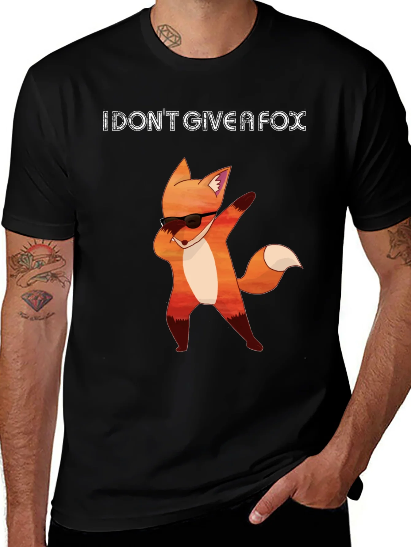 I DONT GIVE A FOX Black T-Shirt - Funny Fox Dab Design