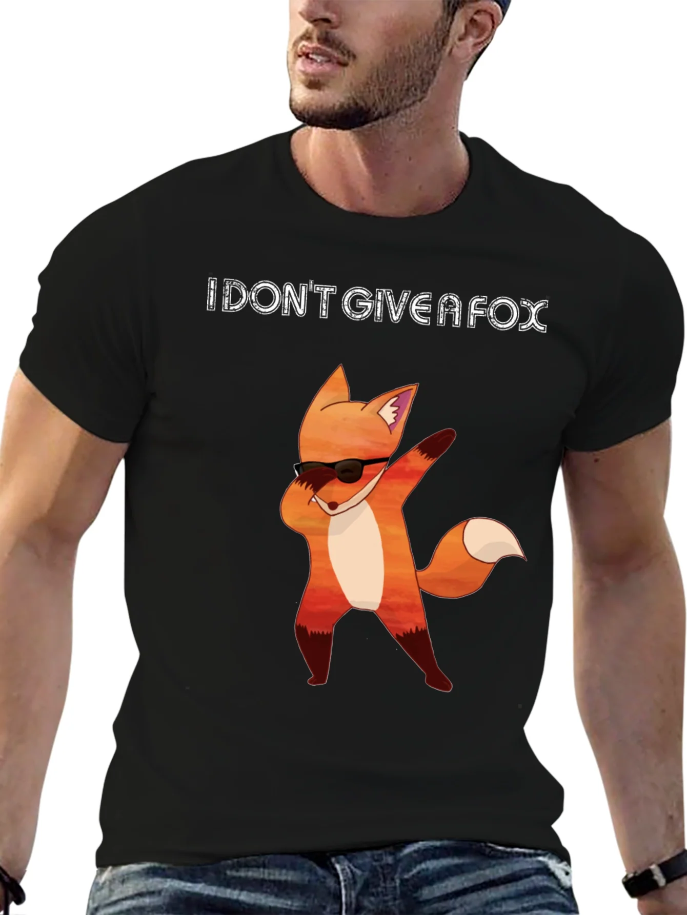 I DONT GIVE A FOX Black T-Shirt - Funny Fox Dab Design