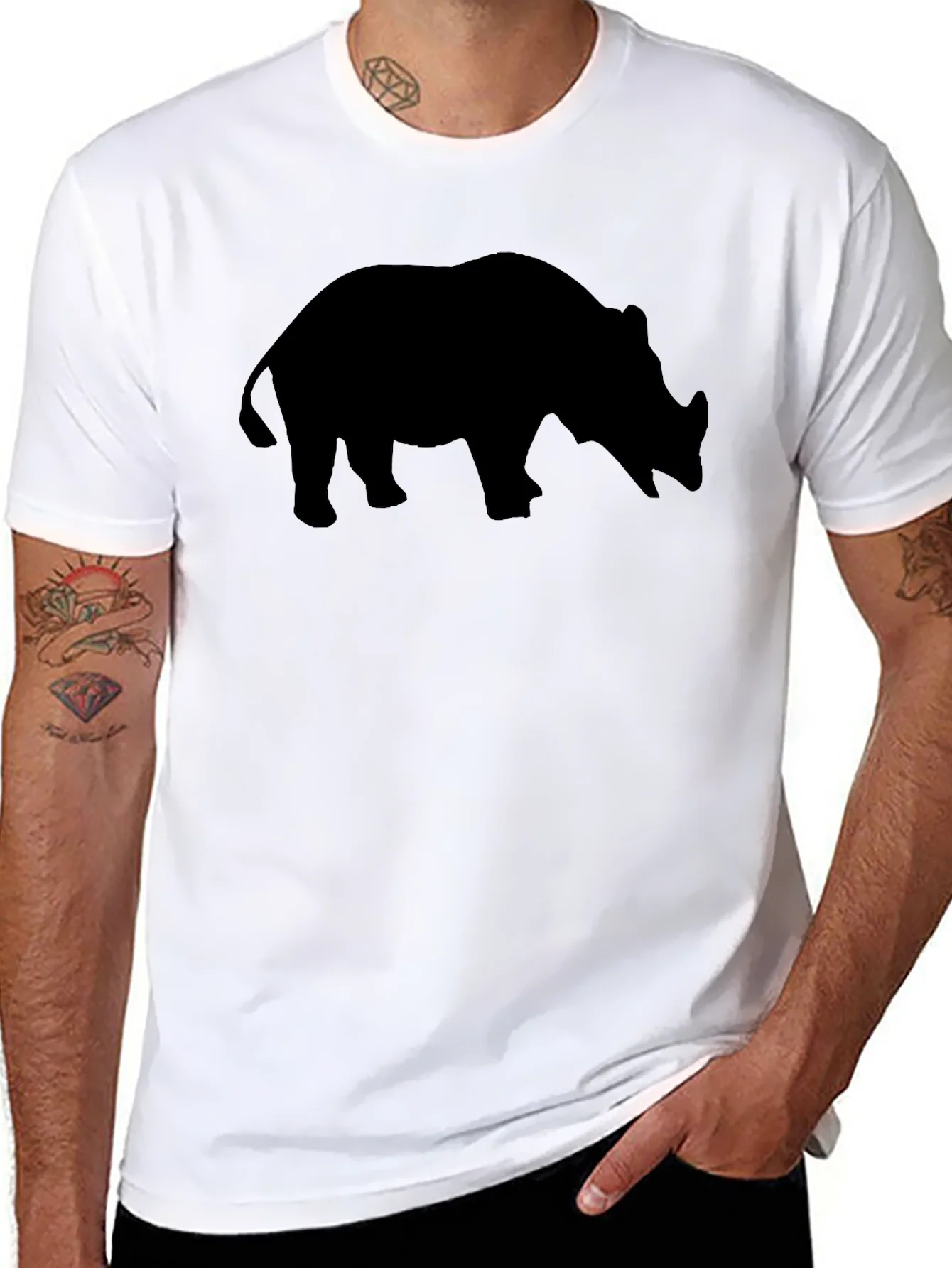 Rhino Silhouette T-Shirt - Black Cotton Tee