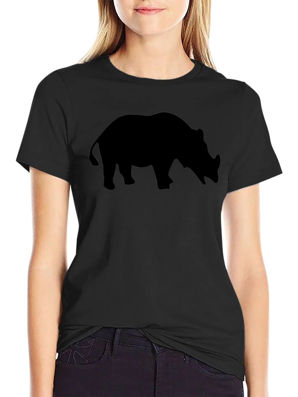Rhino Silhouette T-Shirt - Black Cotton Tee