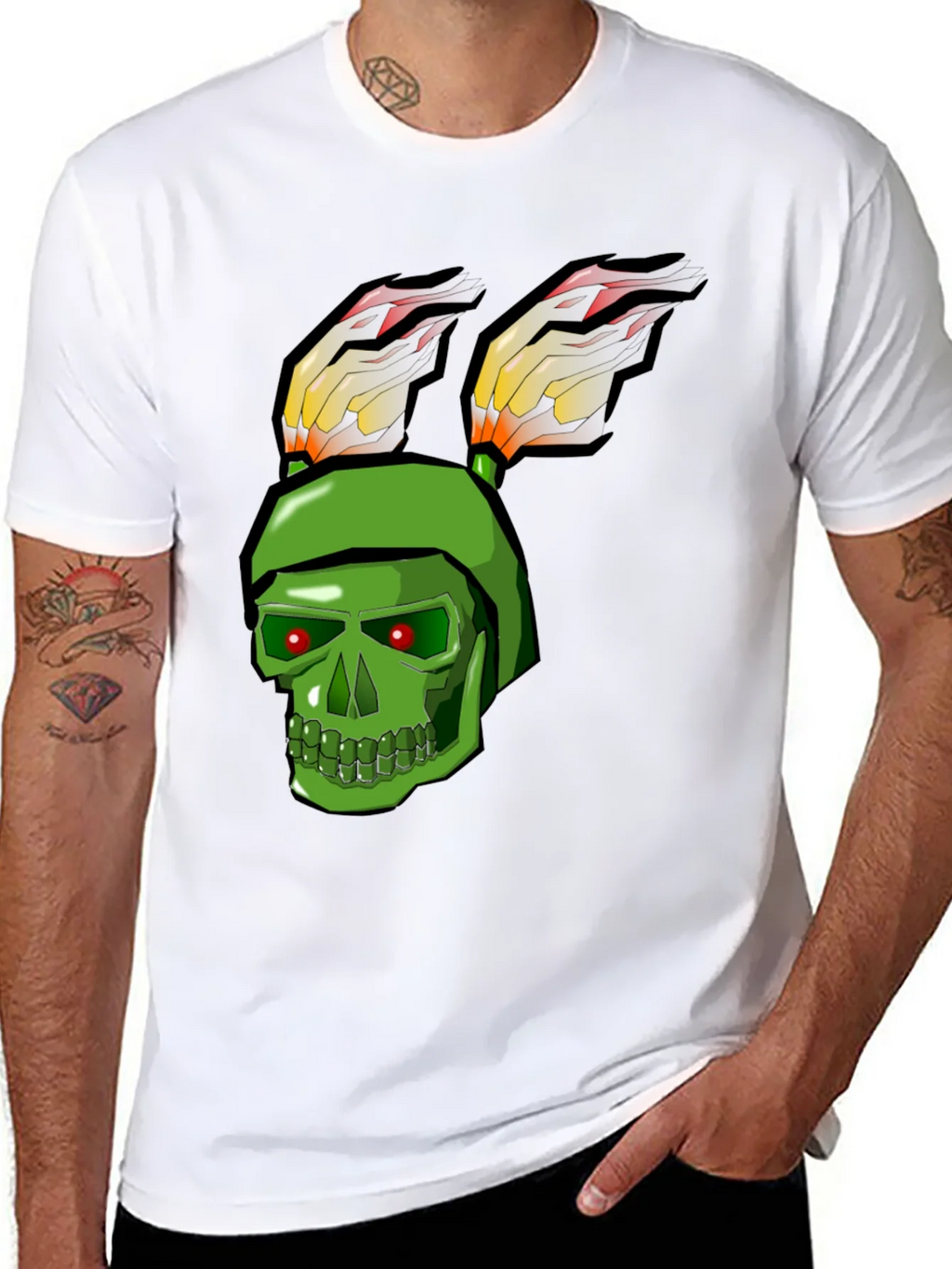 Green Skull Rabbit Flame T-Shirt