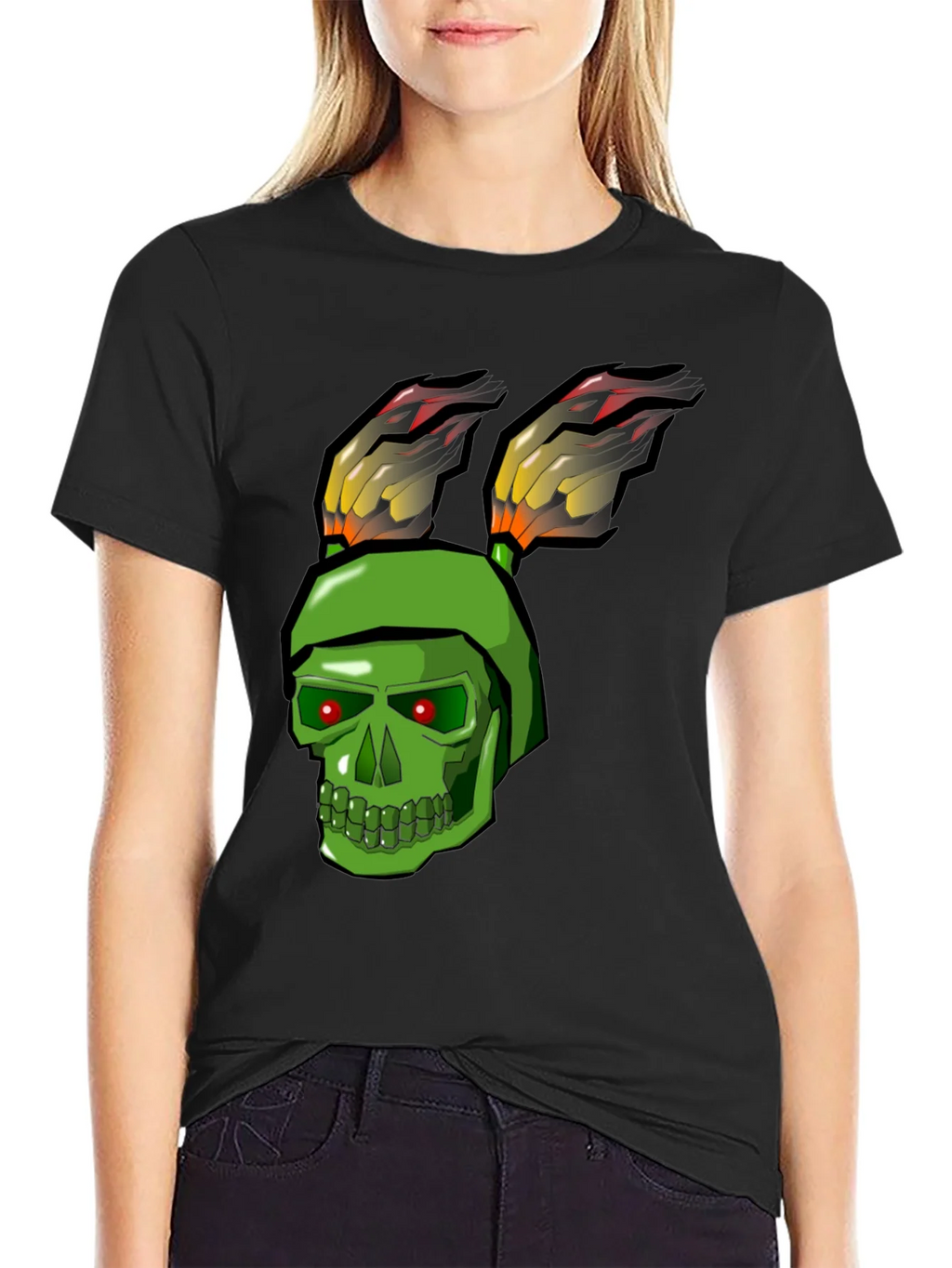 Green Skull Rabbit Flame T-Shirt