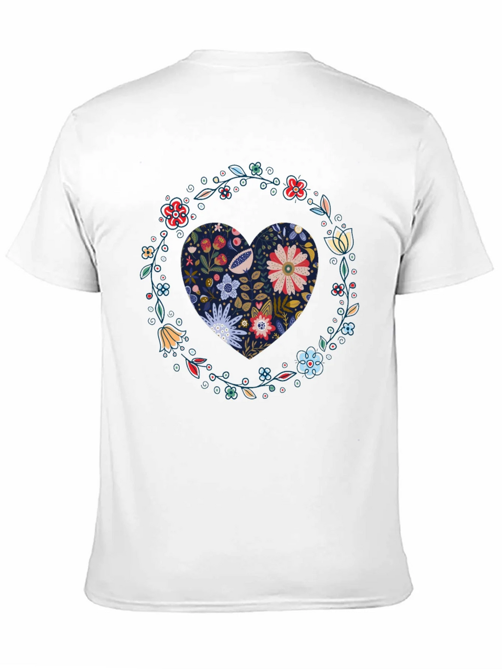 Floral Heart Graphic Tee - Black Cotton T-Shirt