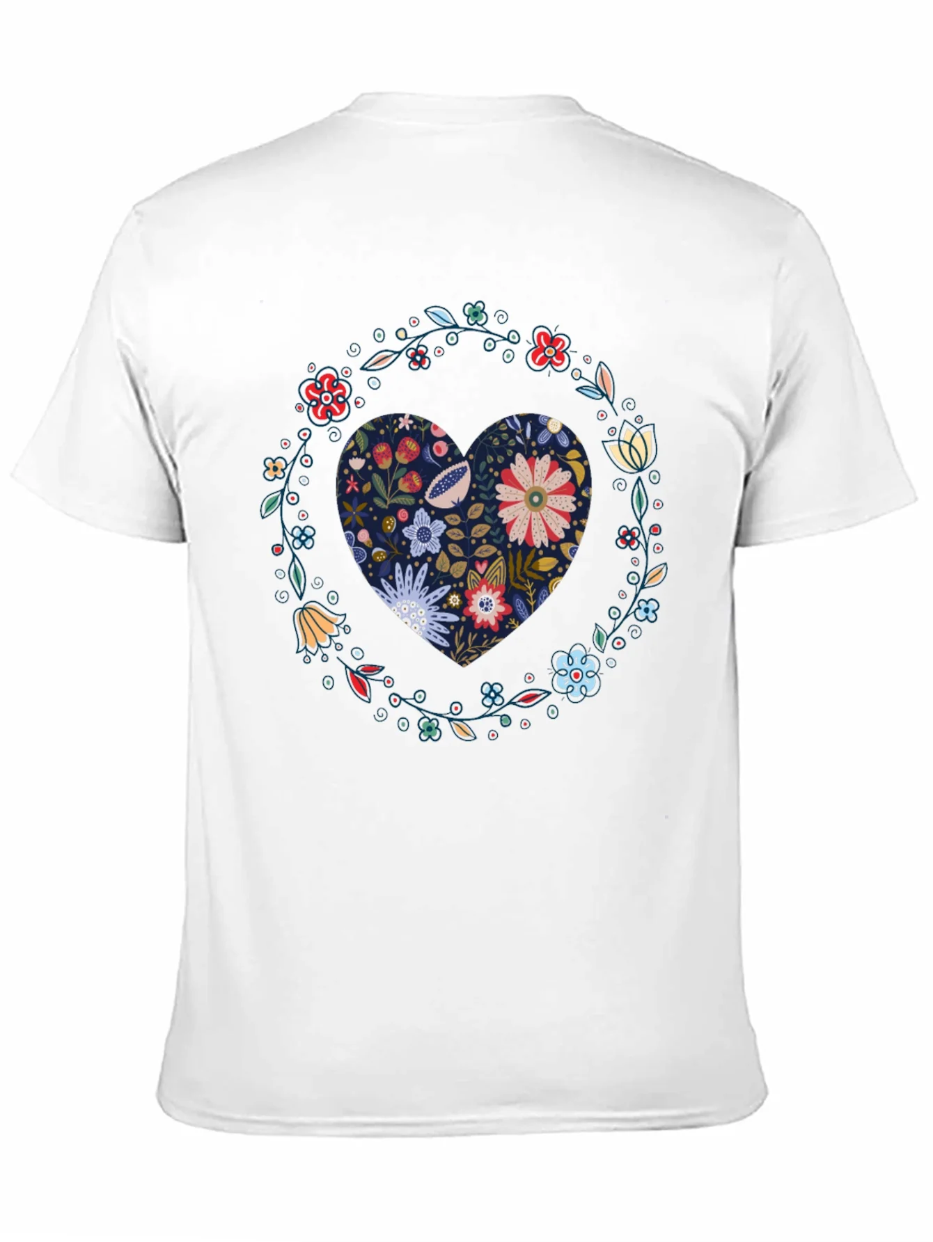 Floral Heart Graphic Tee - Black Cotton T-Shirt